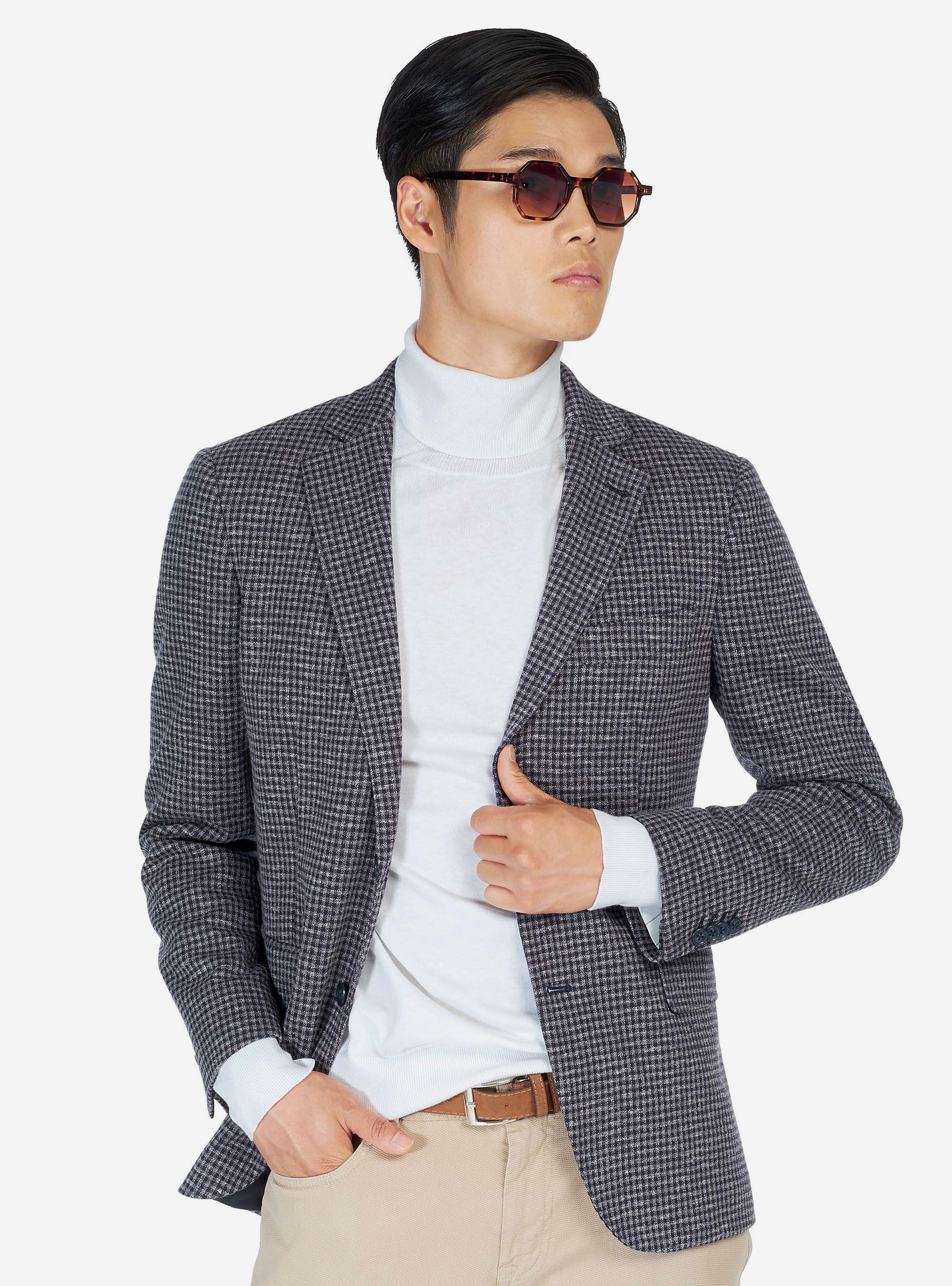 Veste simple &agrave; carreaux, C2254 BLUE