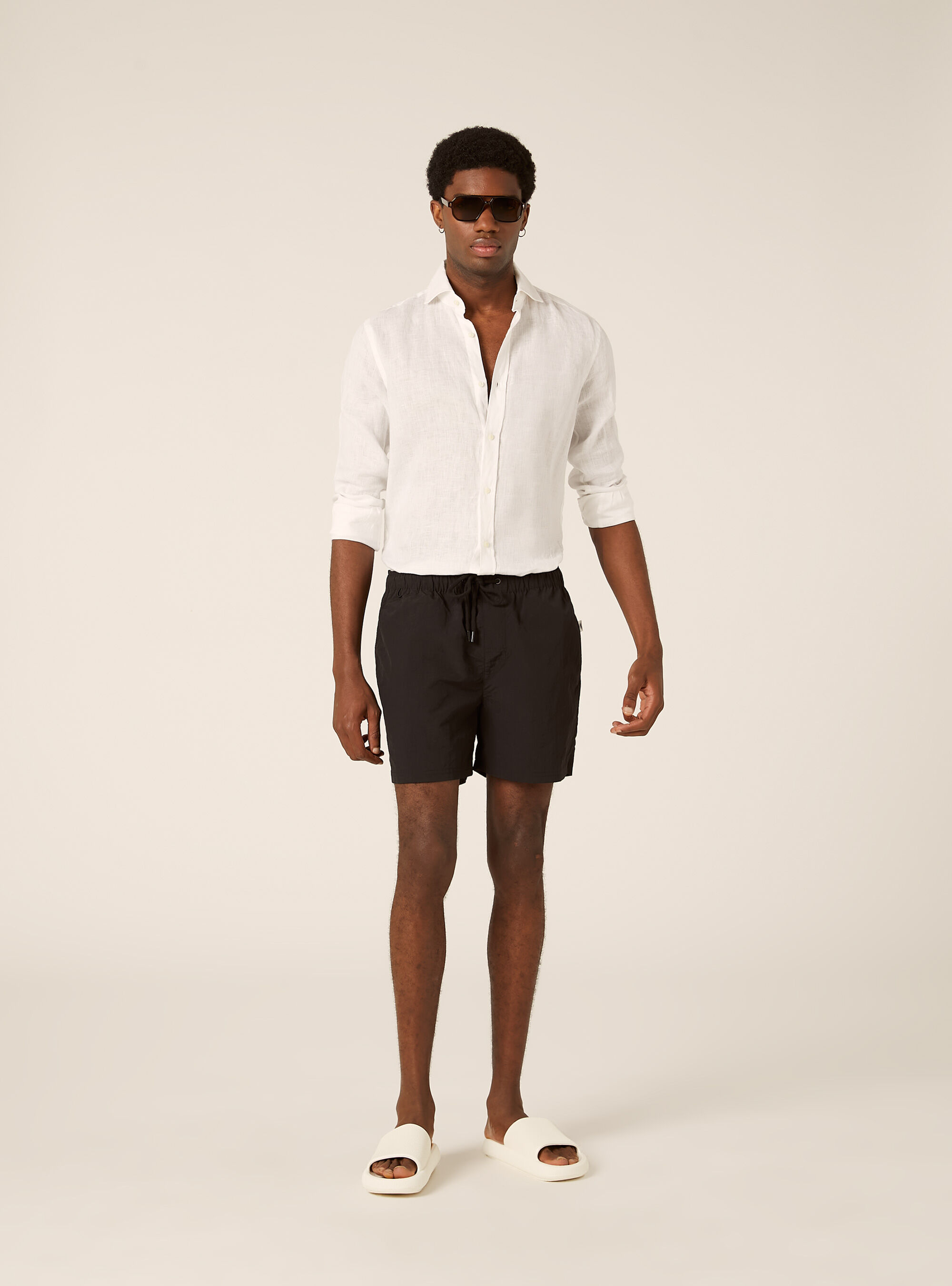 Drawstring Swim Shorts Bermuda, BK1 BLACK