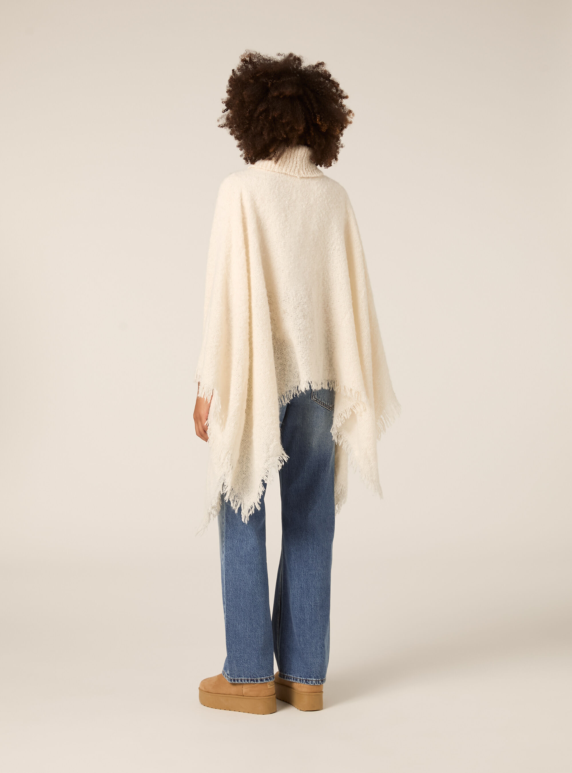 Poncho soft touch a collo alto, WH1 OFF WHITE