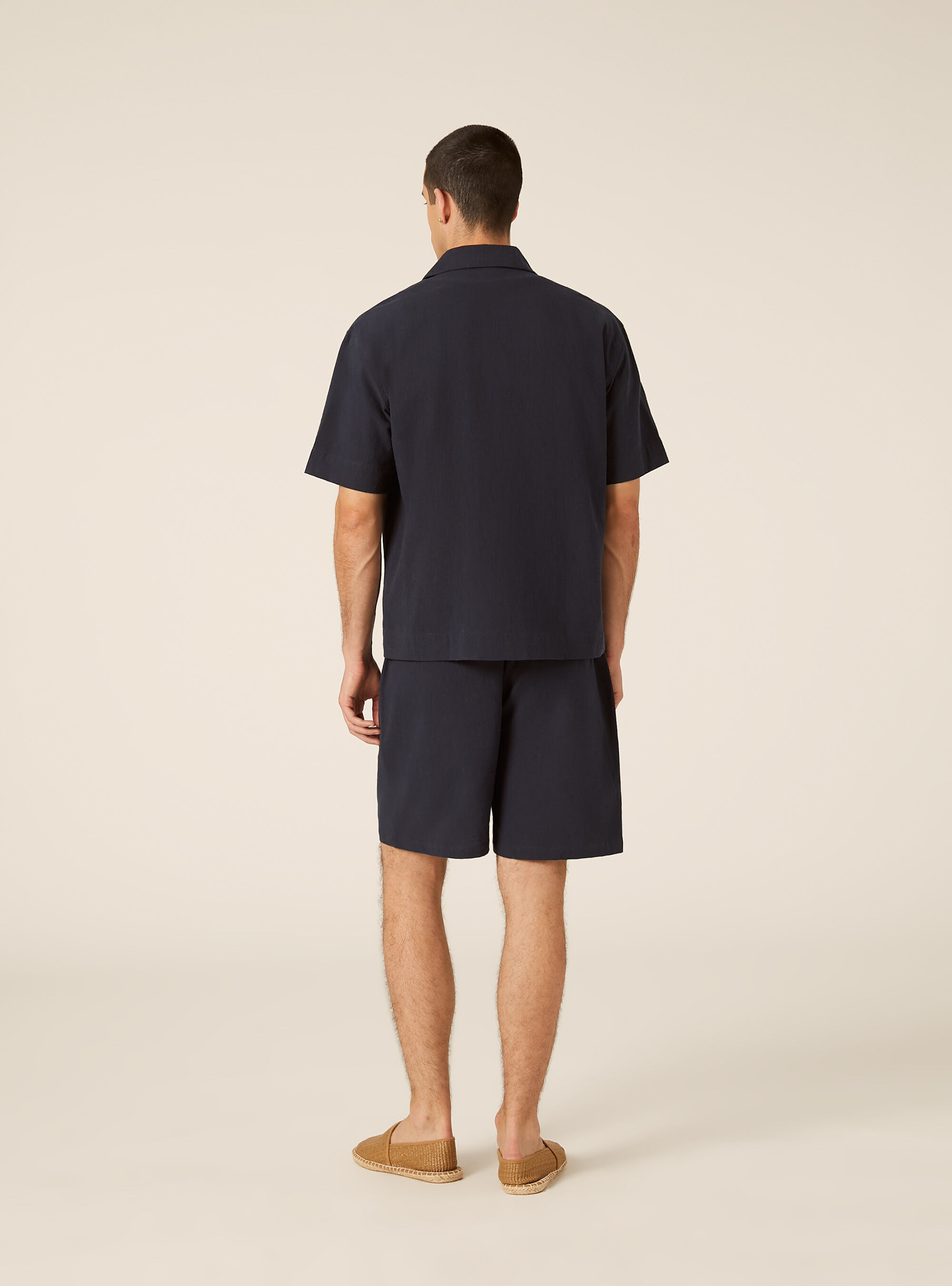 Polo Camisero de Mezcla de Lino, NA2 NAVY MEDIUM
