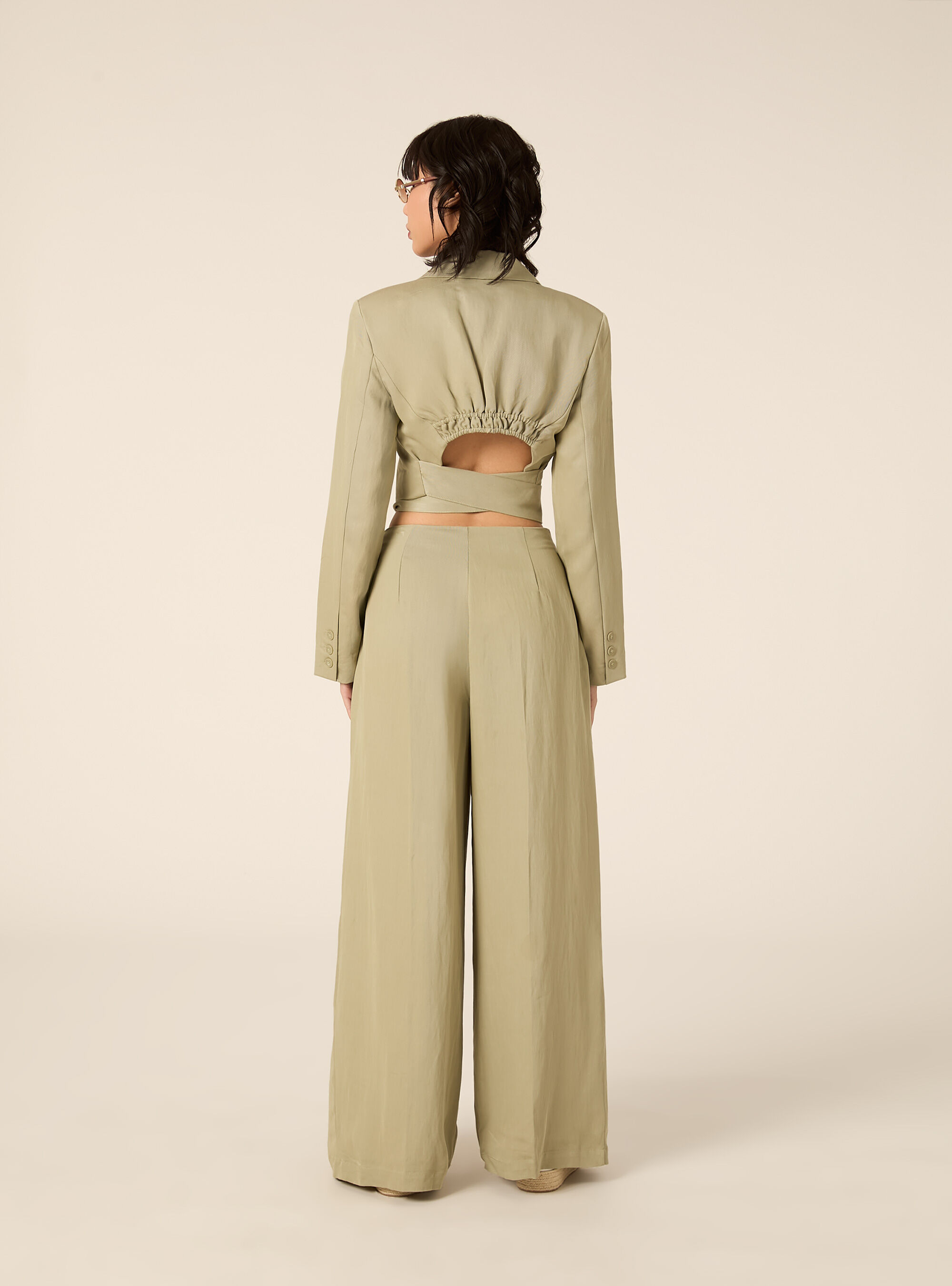 Pantaloni wide leg con pence, GN3 GREEN LIGHT