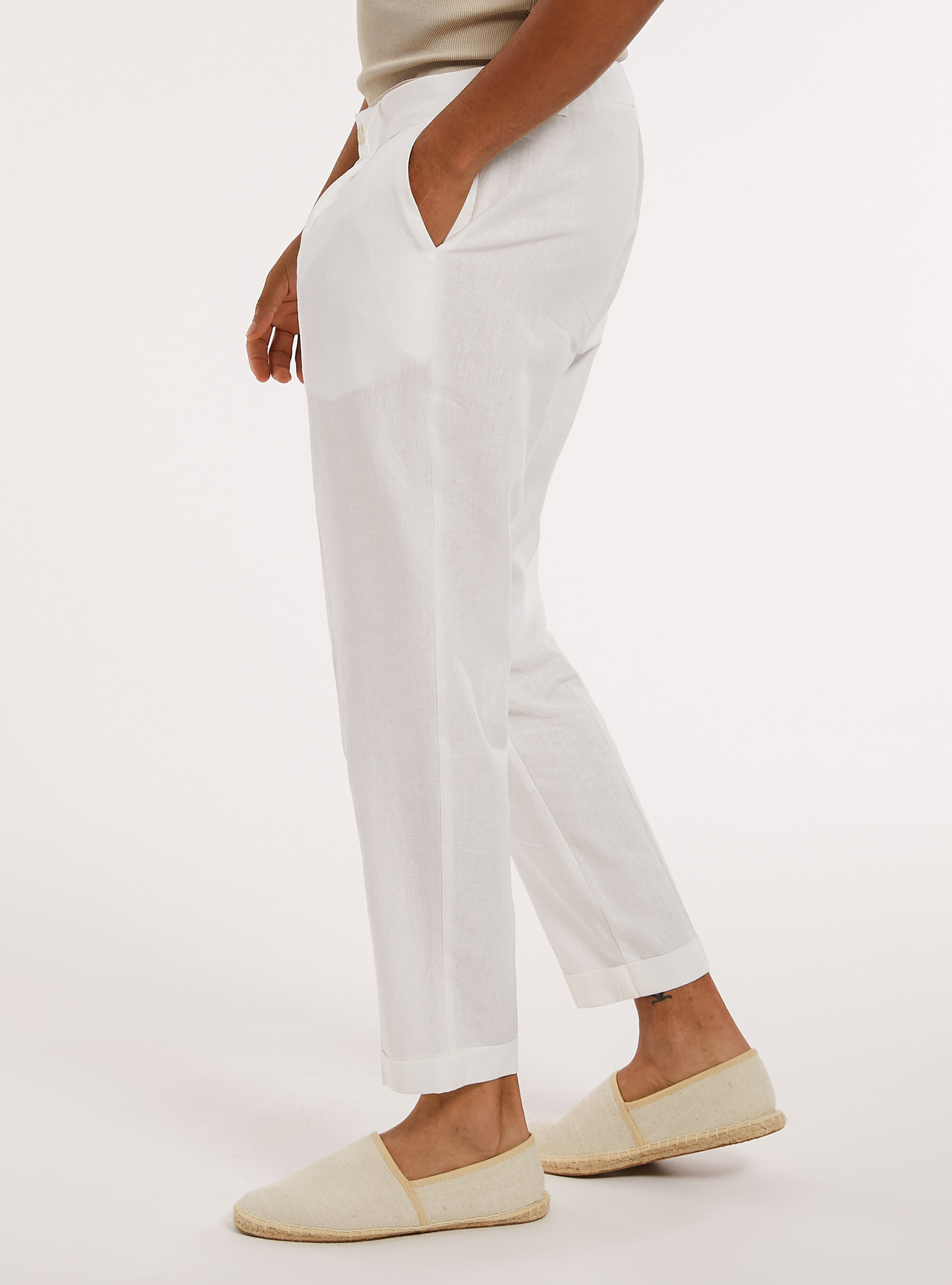 Pantaloni in misto lino, WH2 WHITE