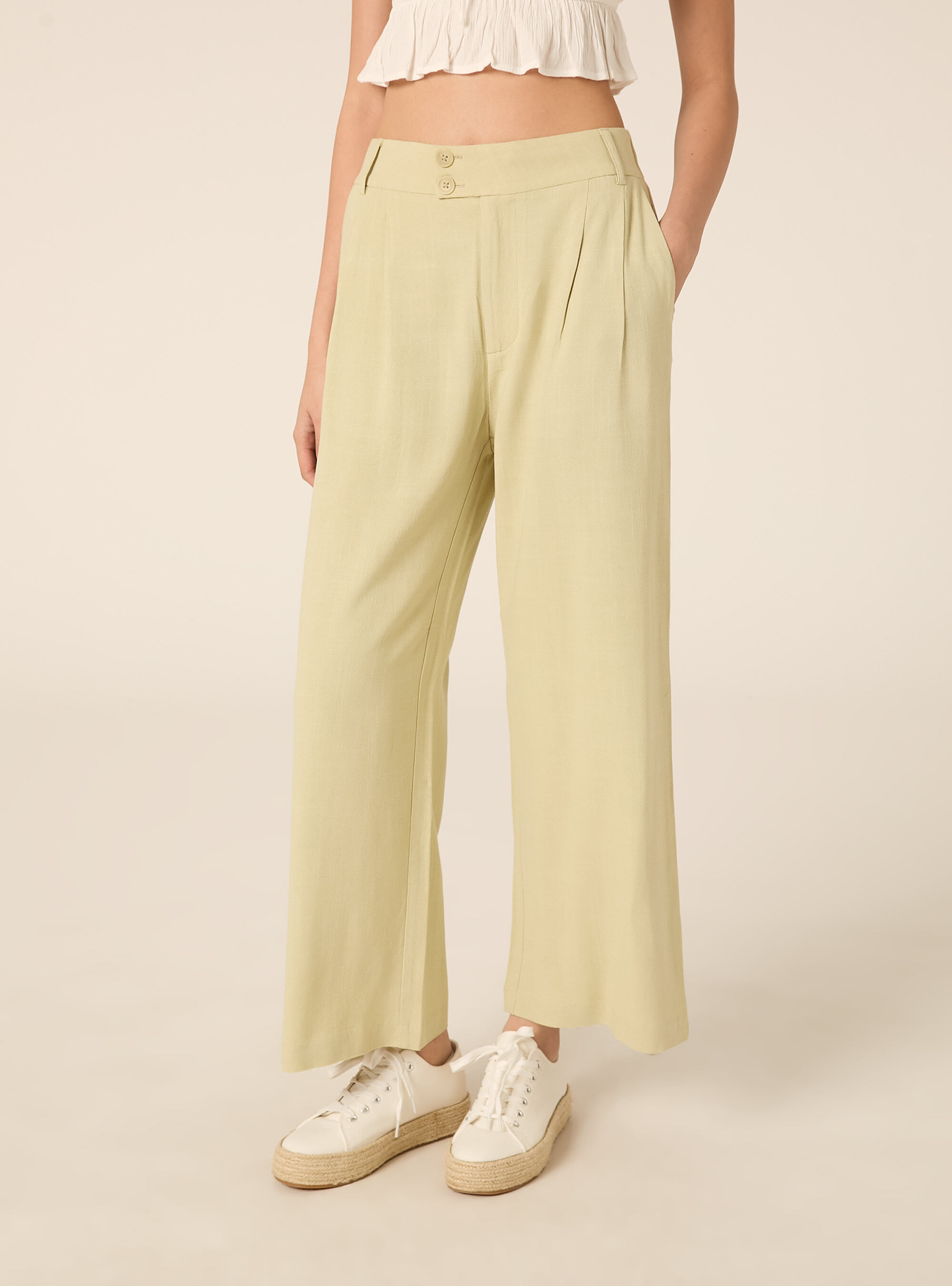 Pantaloni wide leg in misto lino