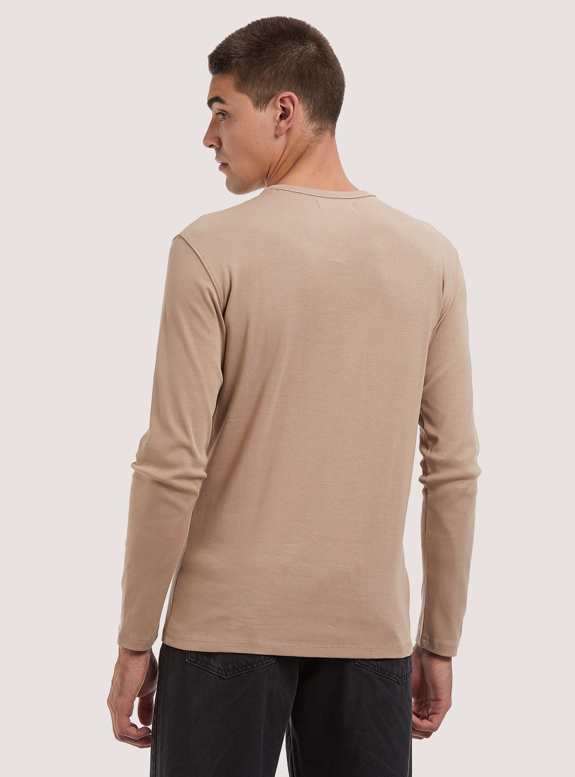 Maglietta a maniche lunghe in cotone, CAMELLO