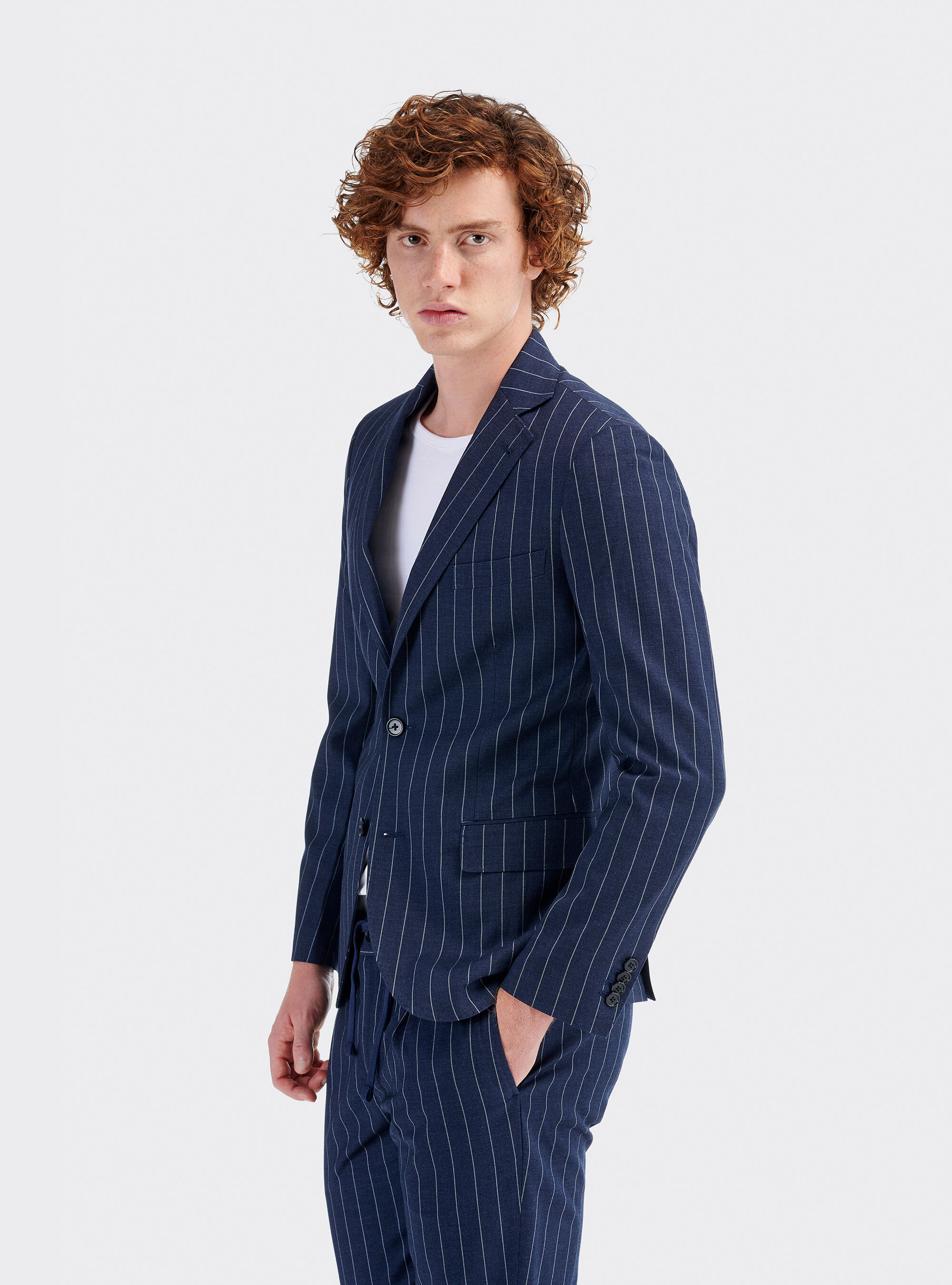 blue pinstripe jacket