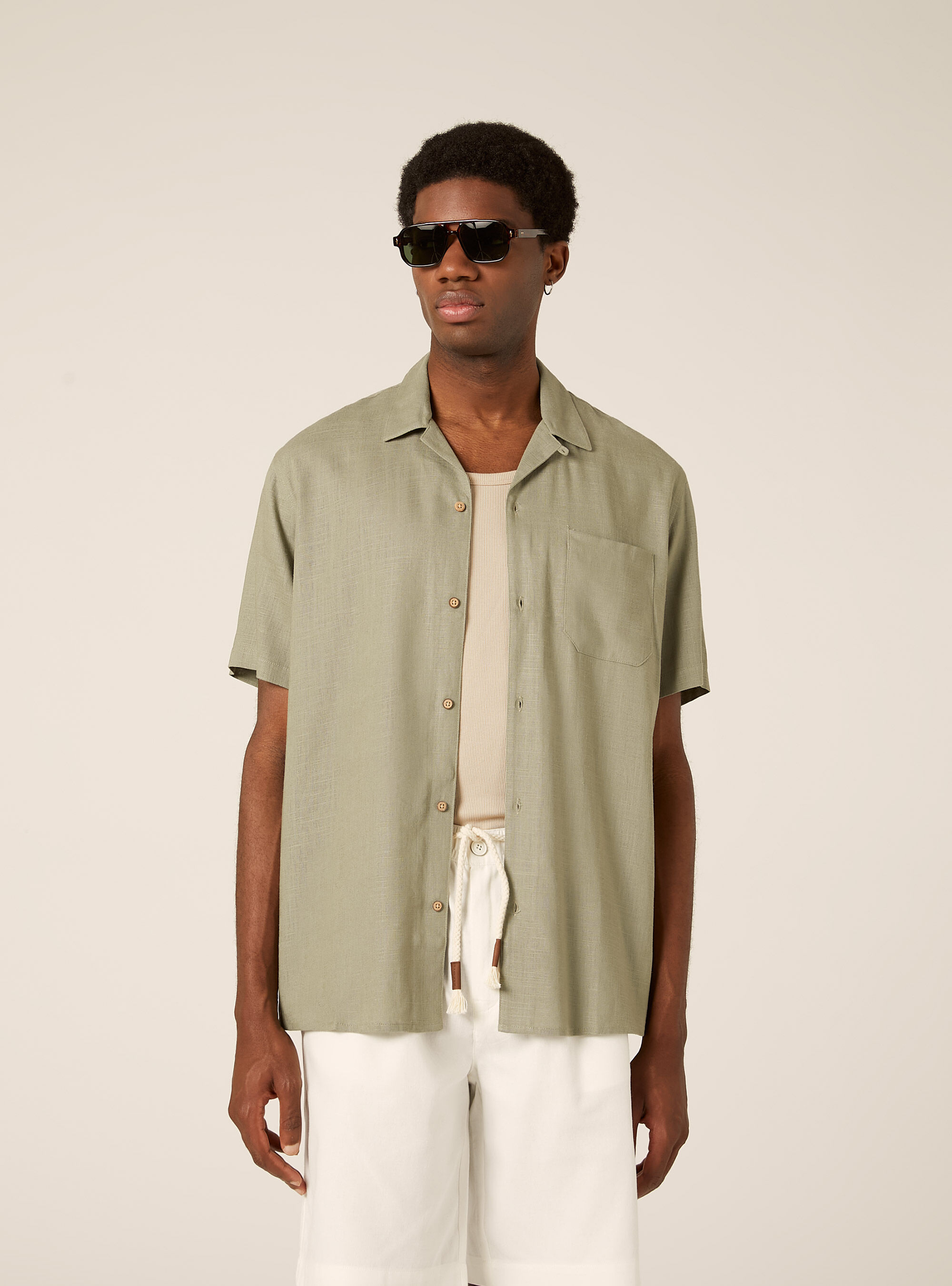 Chemise en m&eacute;lange de lin avec col bowling, KY3 KAKY LIGHT