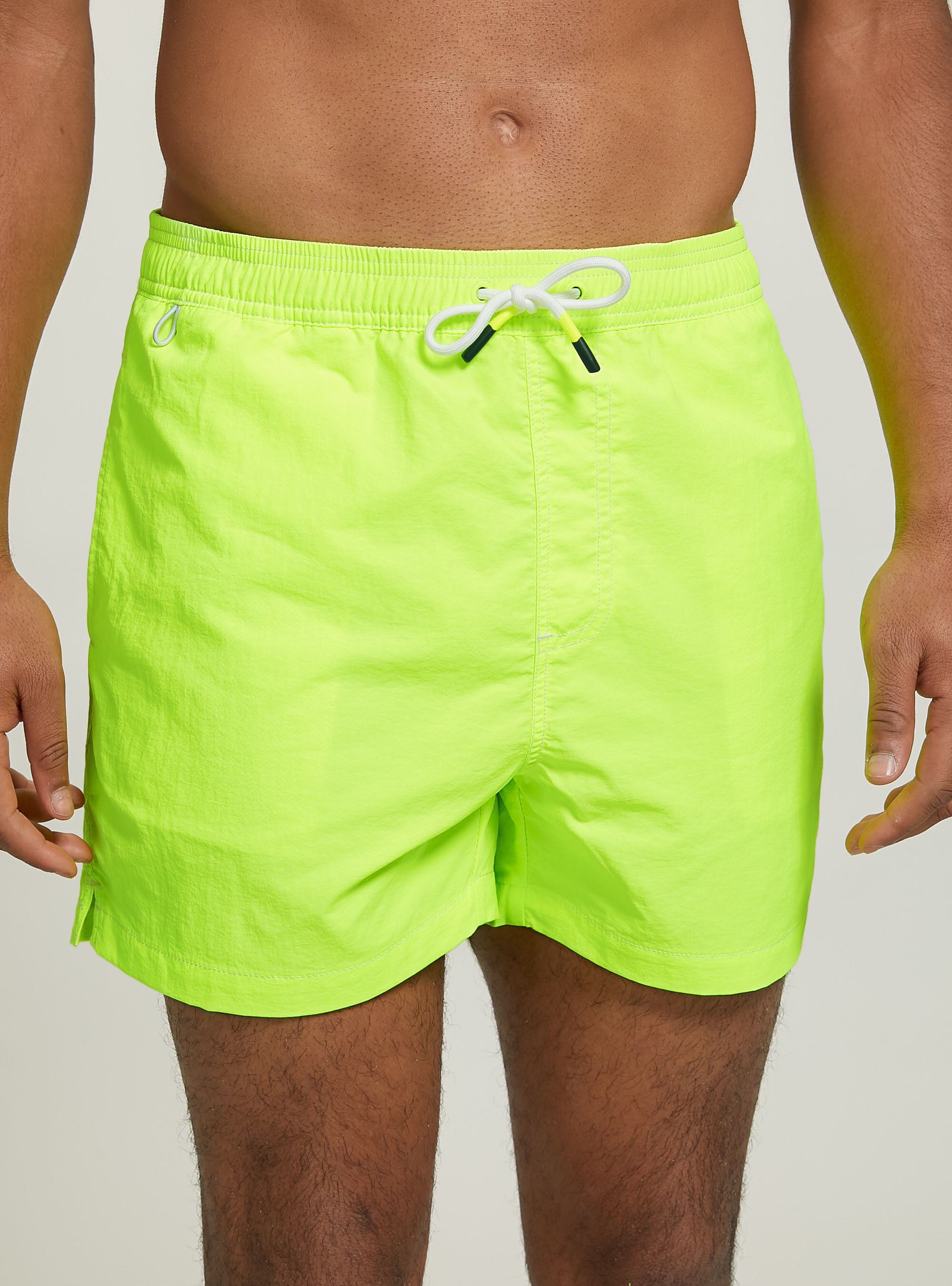 Plain-coloured swimming costume with embroidery and back pocket, FYE1 FLUO DARK YELLOW