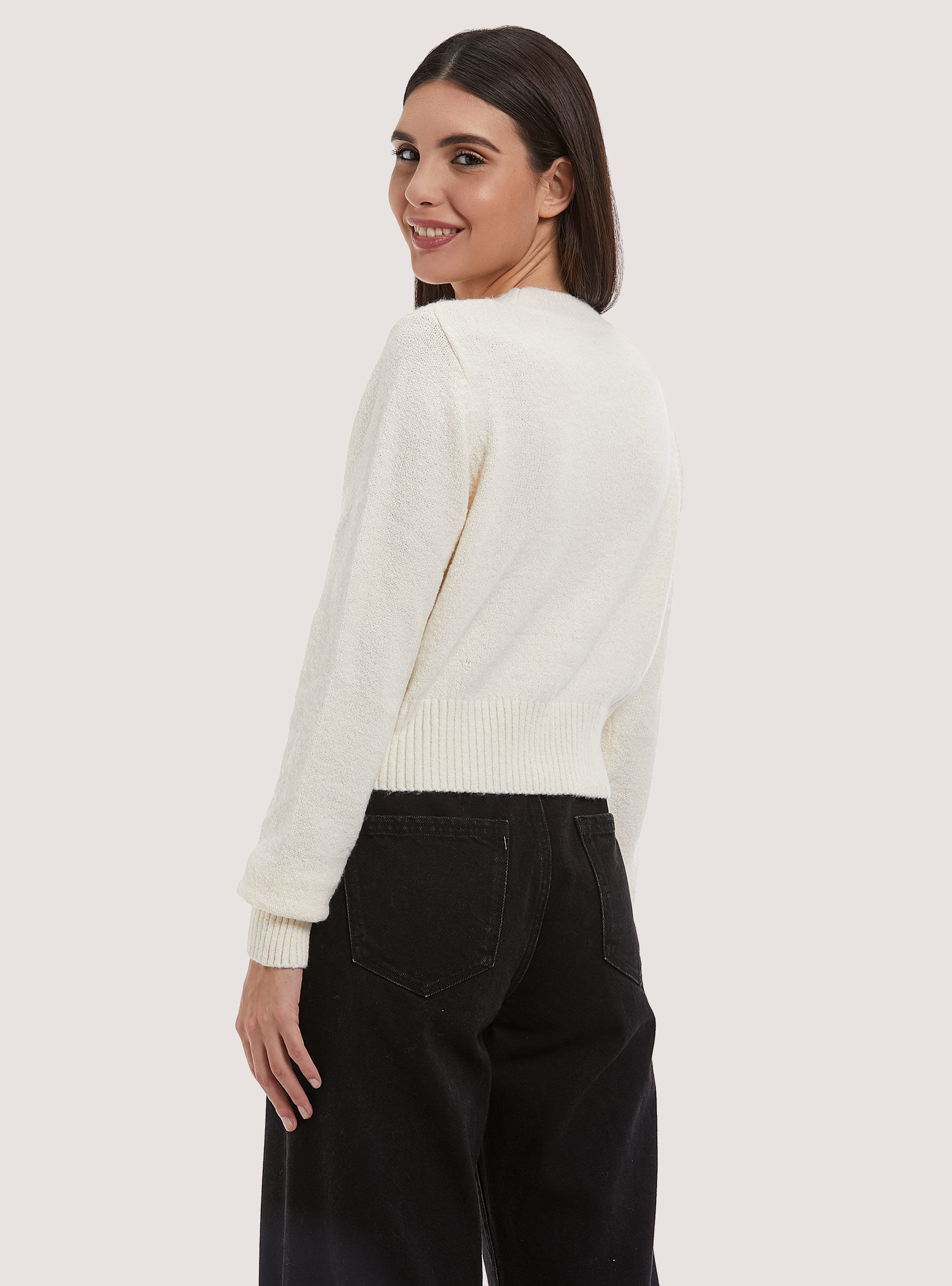 Pullover cropped soft touch, WH1 OFF WHITE