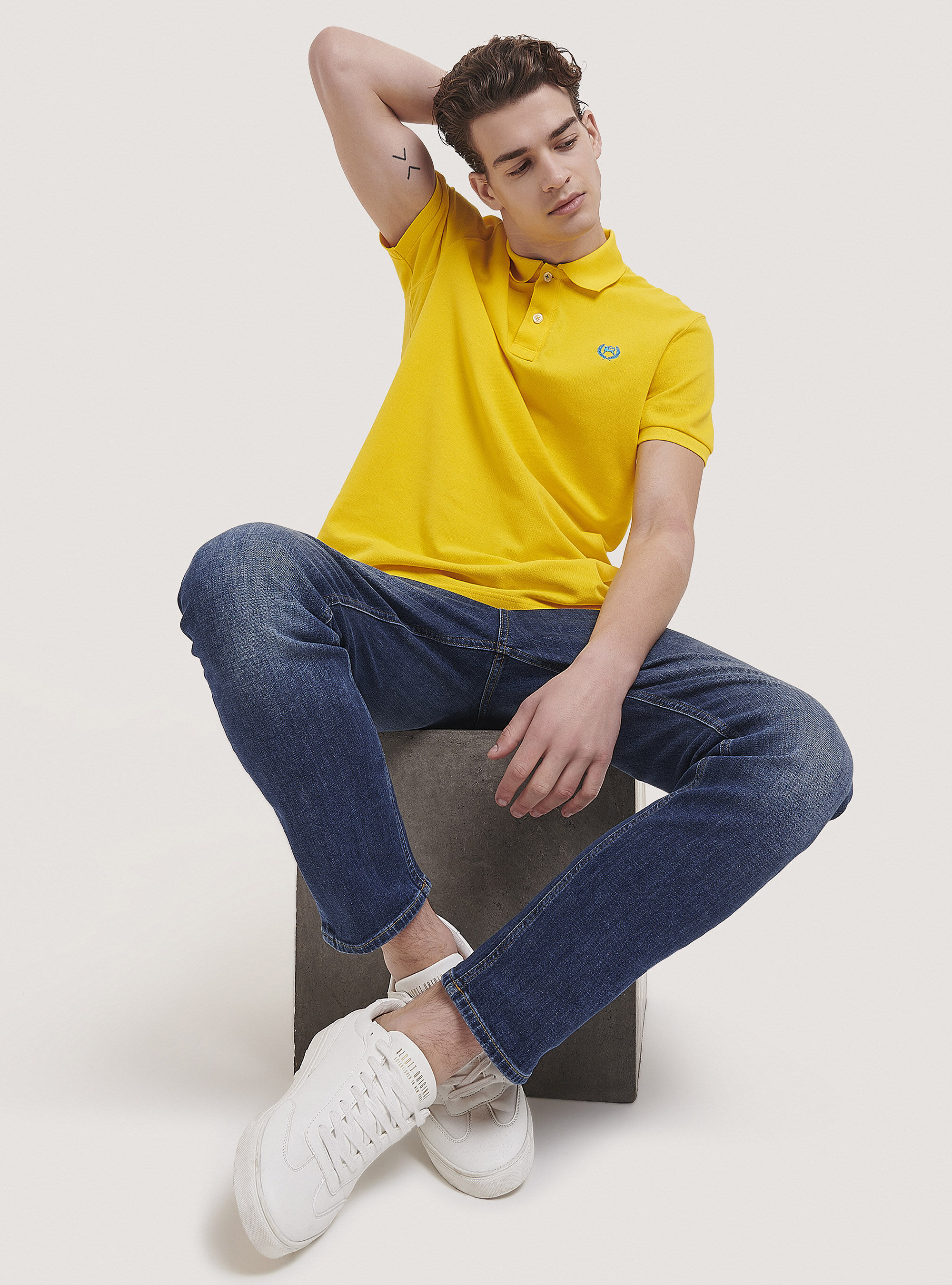 Cotton pique polo shirt with embroidery, C7704 YELLOW