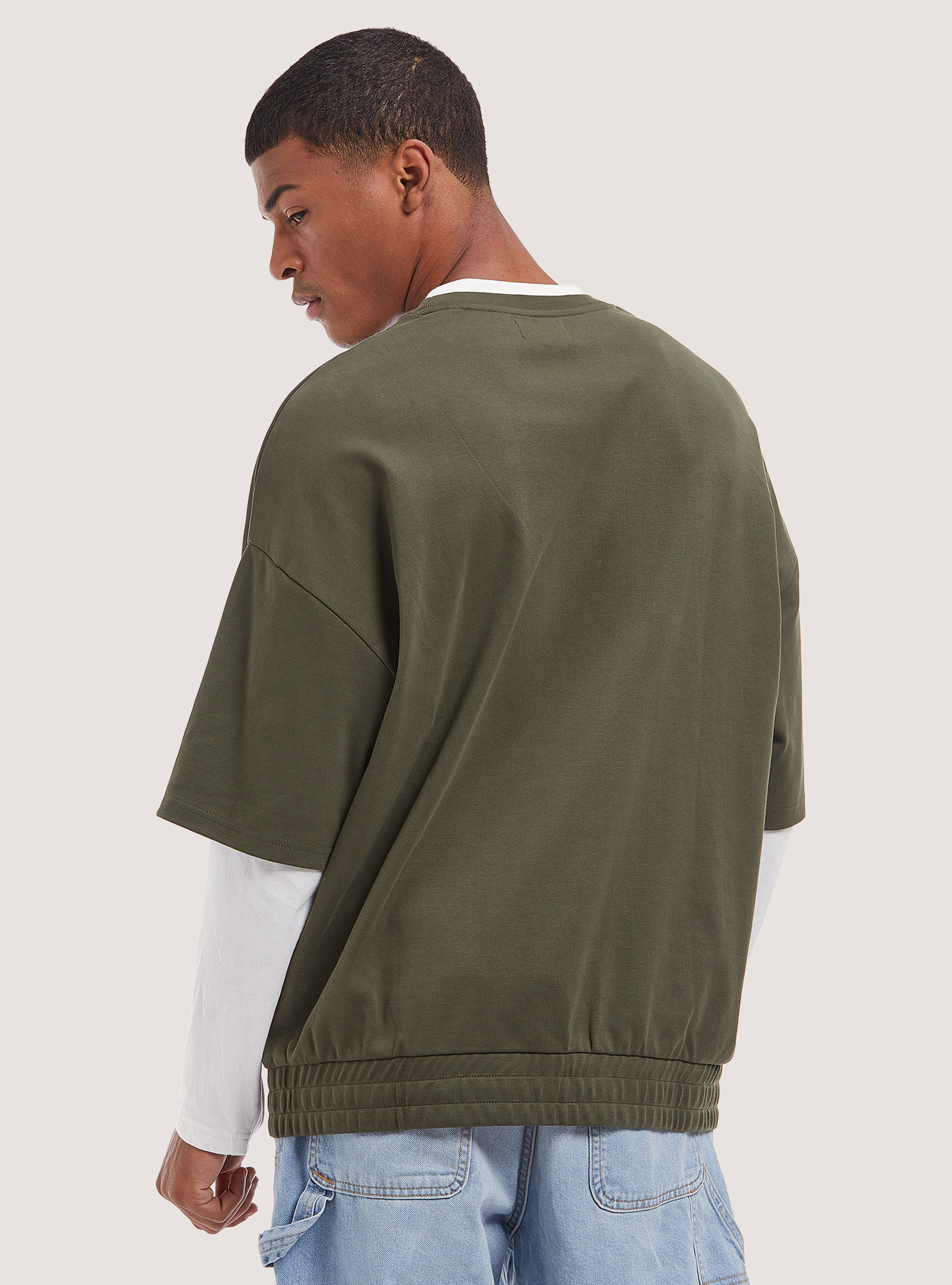 Oversized double sleeve sweatshirt, KY2 KAKY MEDIUM