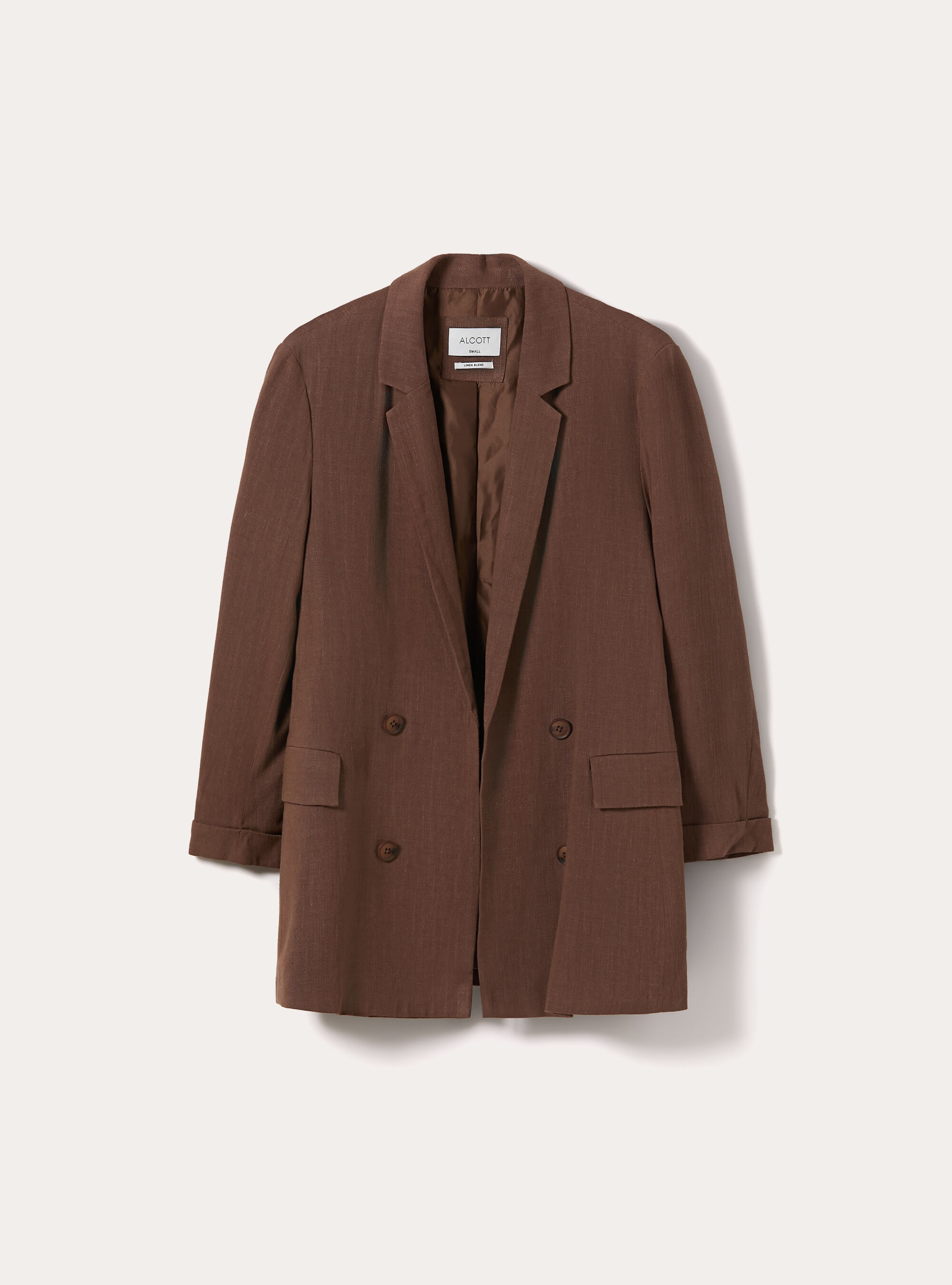 Blazer doppiopetto in misto lino, BR3 BROWN LIGHT