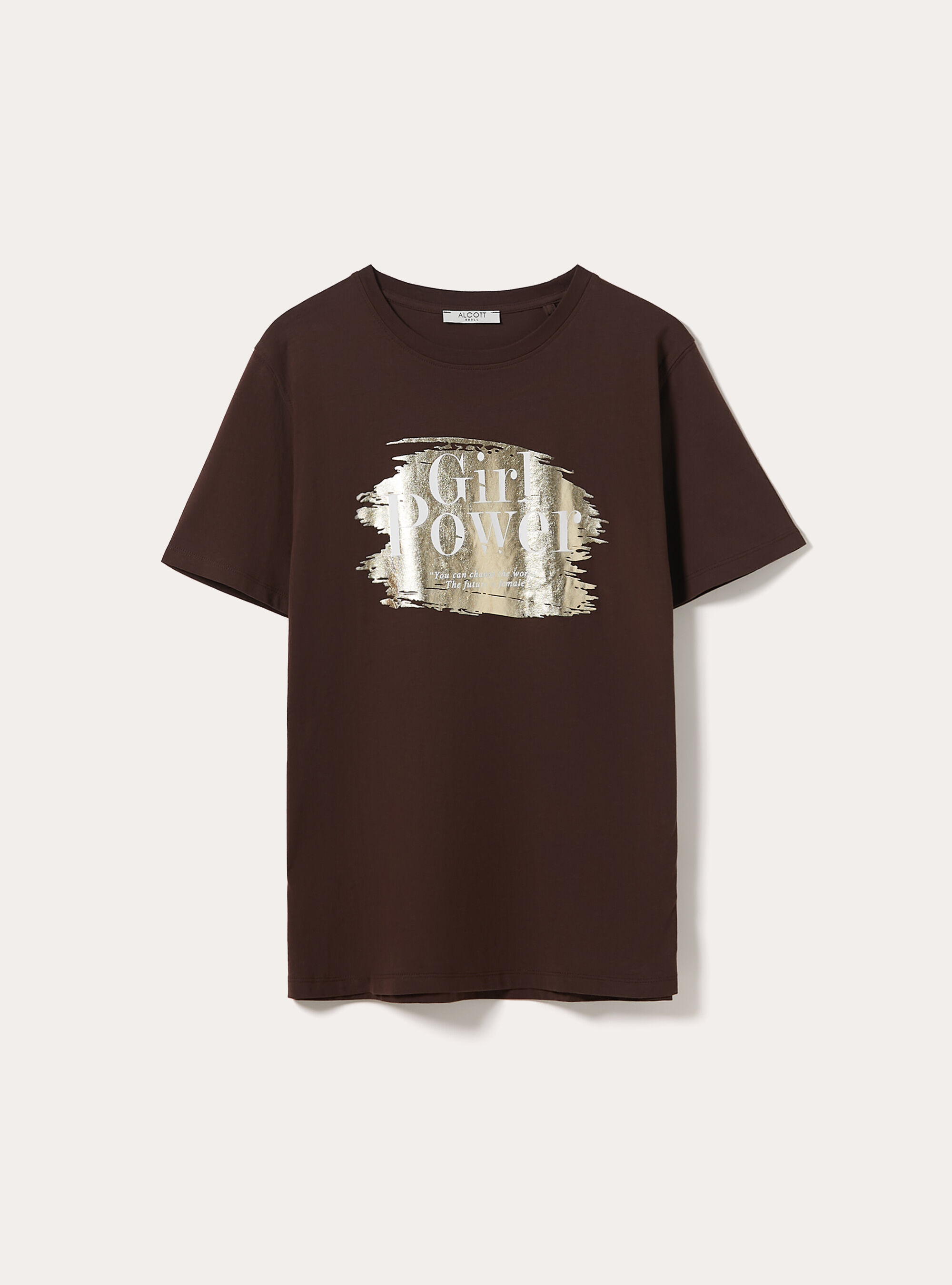 T-Shirt Coupe Regular &agrave; Imprim&eacute; Graphique Girl Power, BR1 BROWN DARK