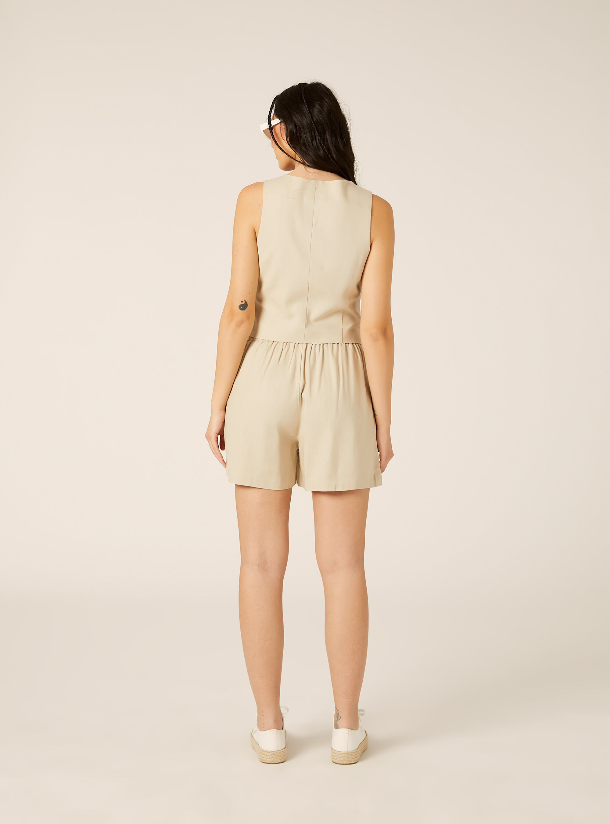 Gilet corto in misto lino, MBG2 BEIGE MEL MED
