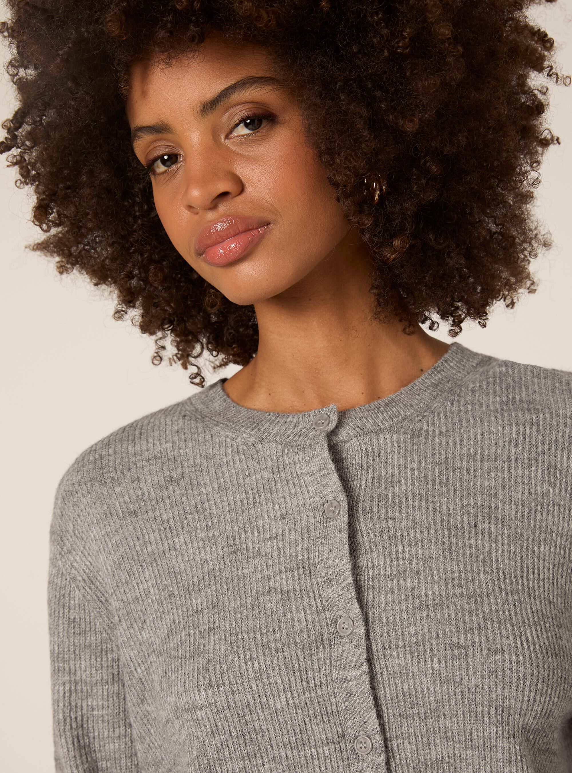 Ribbed knit cardigan with buttons, MGY2 GREY MEL MEDIUM