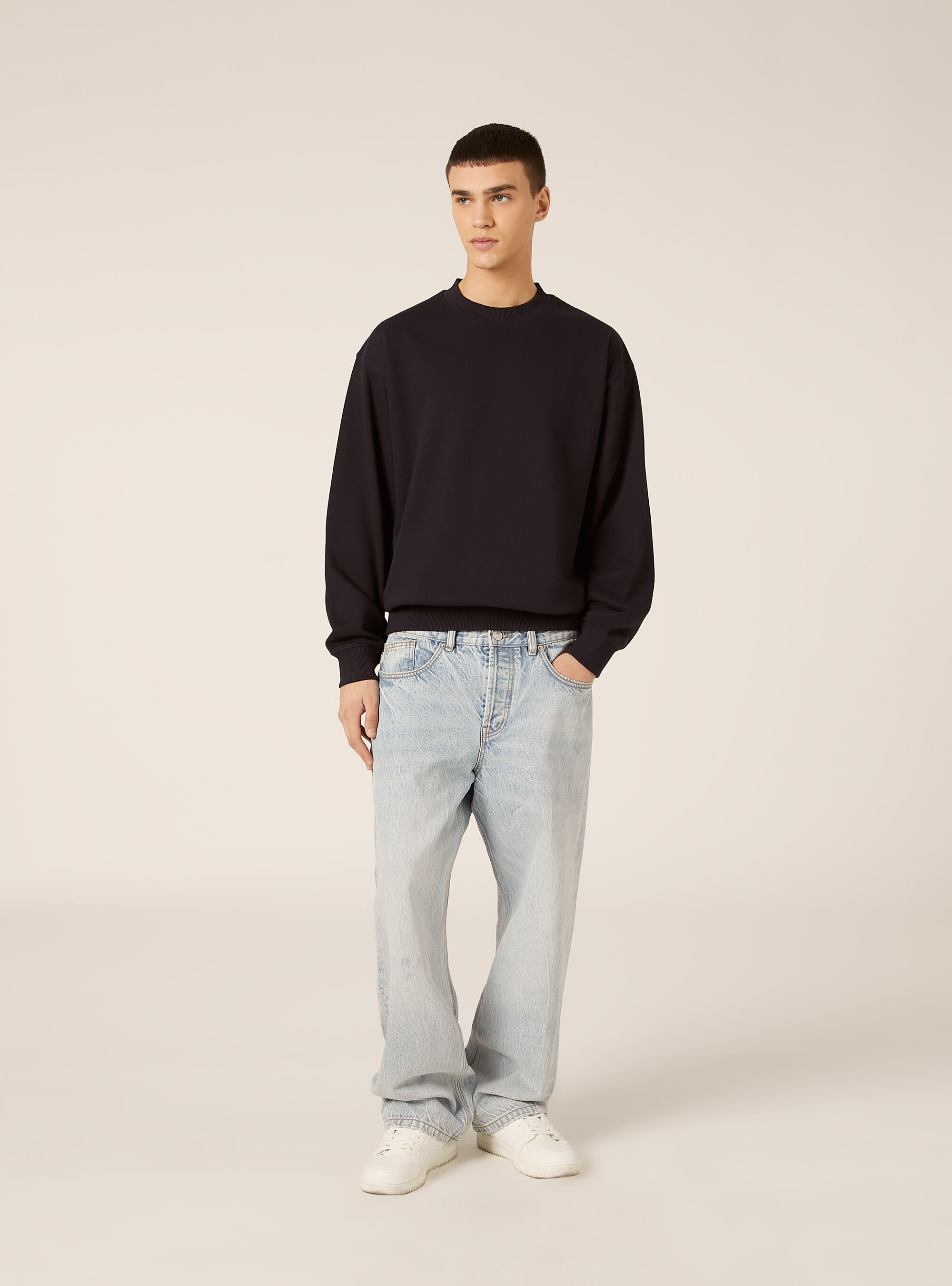 Felpa girocollo basica boxy fit, NA1 NAVY DARK