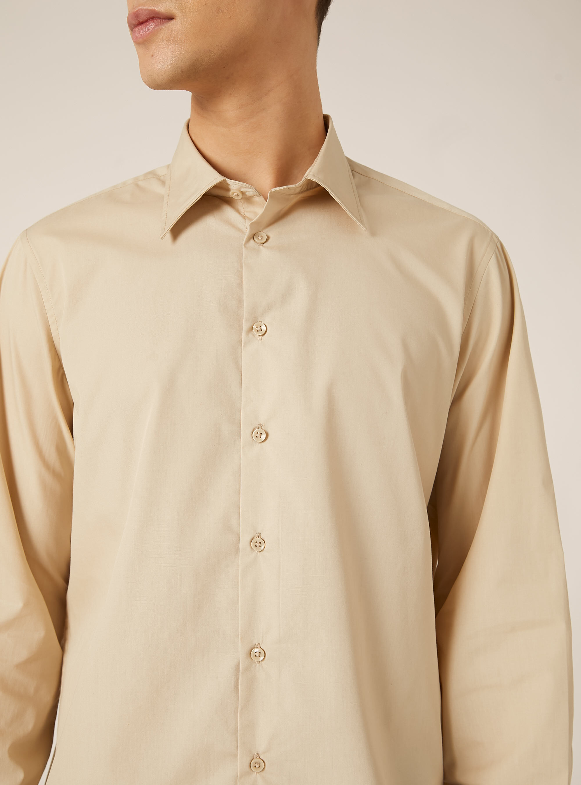 Camicia a manica lunga in tinta unita, BG2 BEIGE MEDIUM