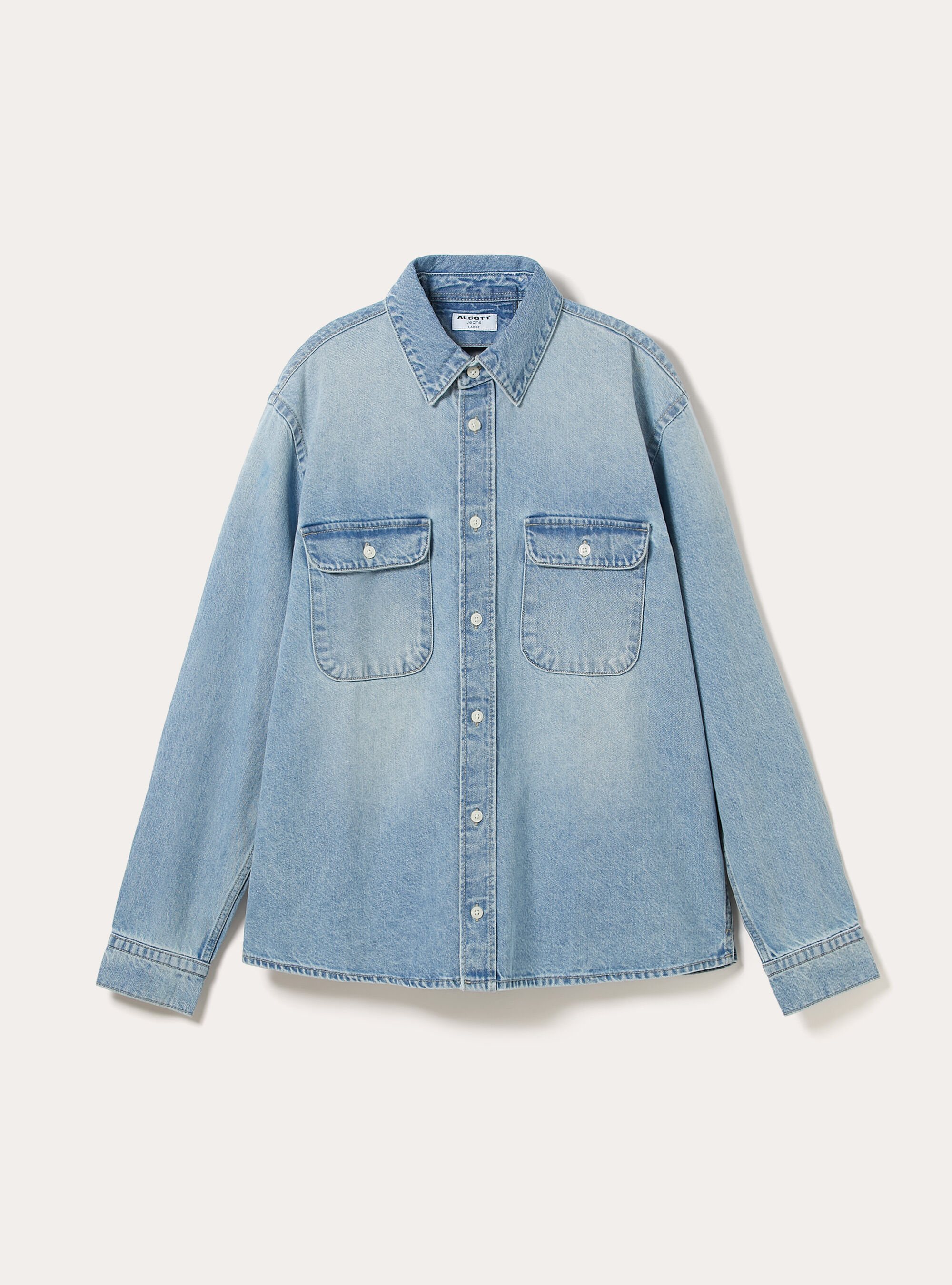 Overshirt in denim con tasconi, D006 AZURE