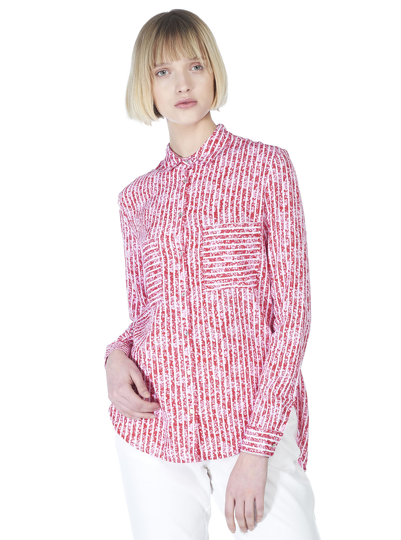 Camicia fit morbido e comfort stampa a fiori con tasche sul front