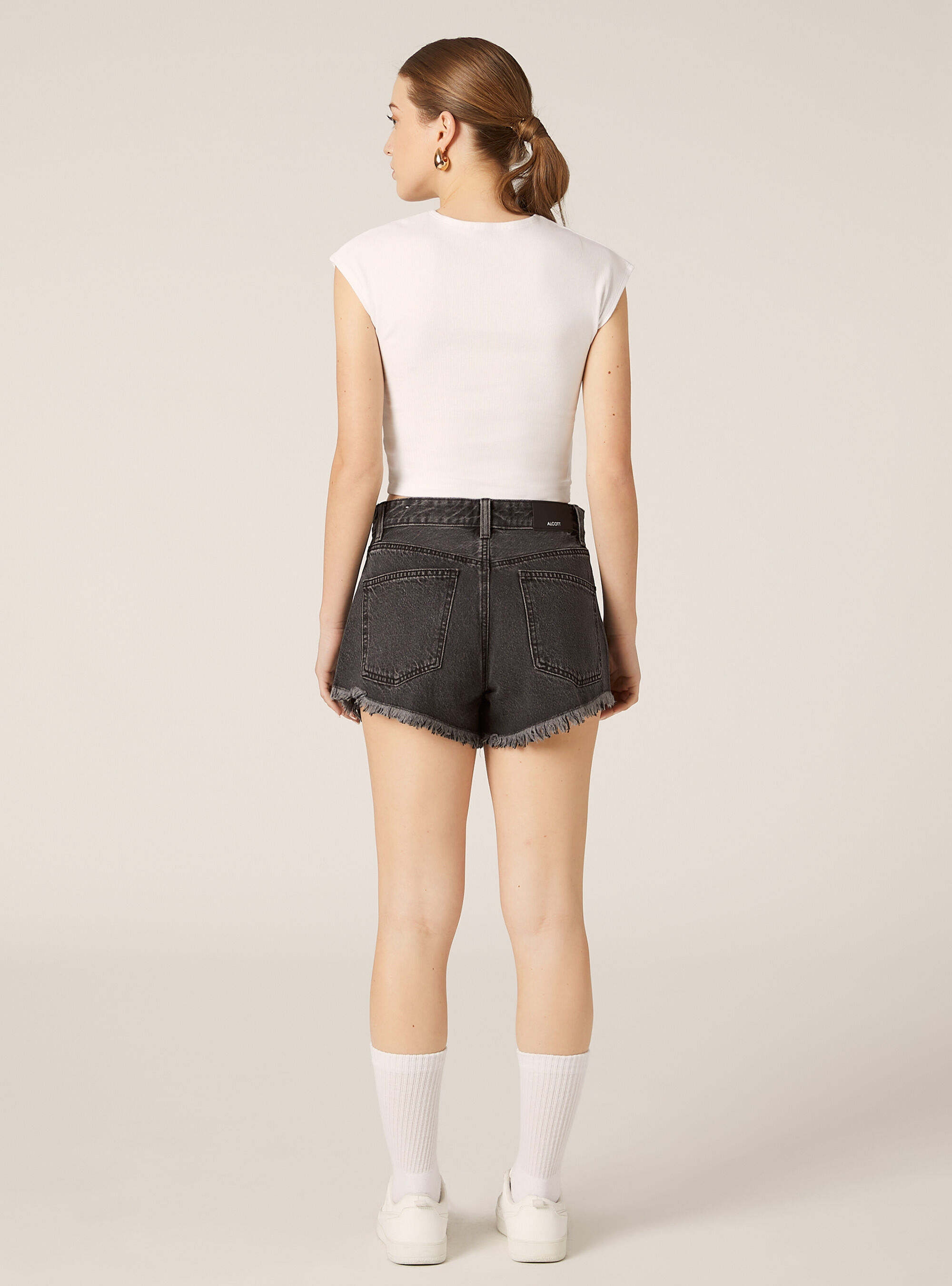 Shorts in denim con strass, D000 BLACK