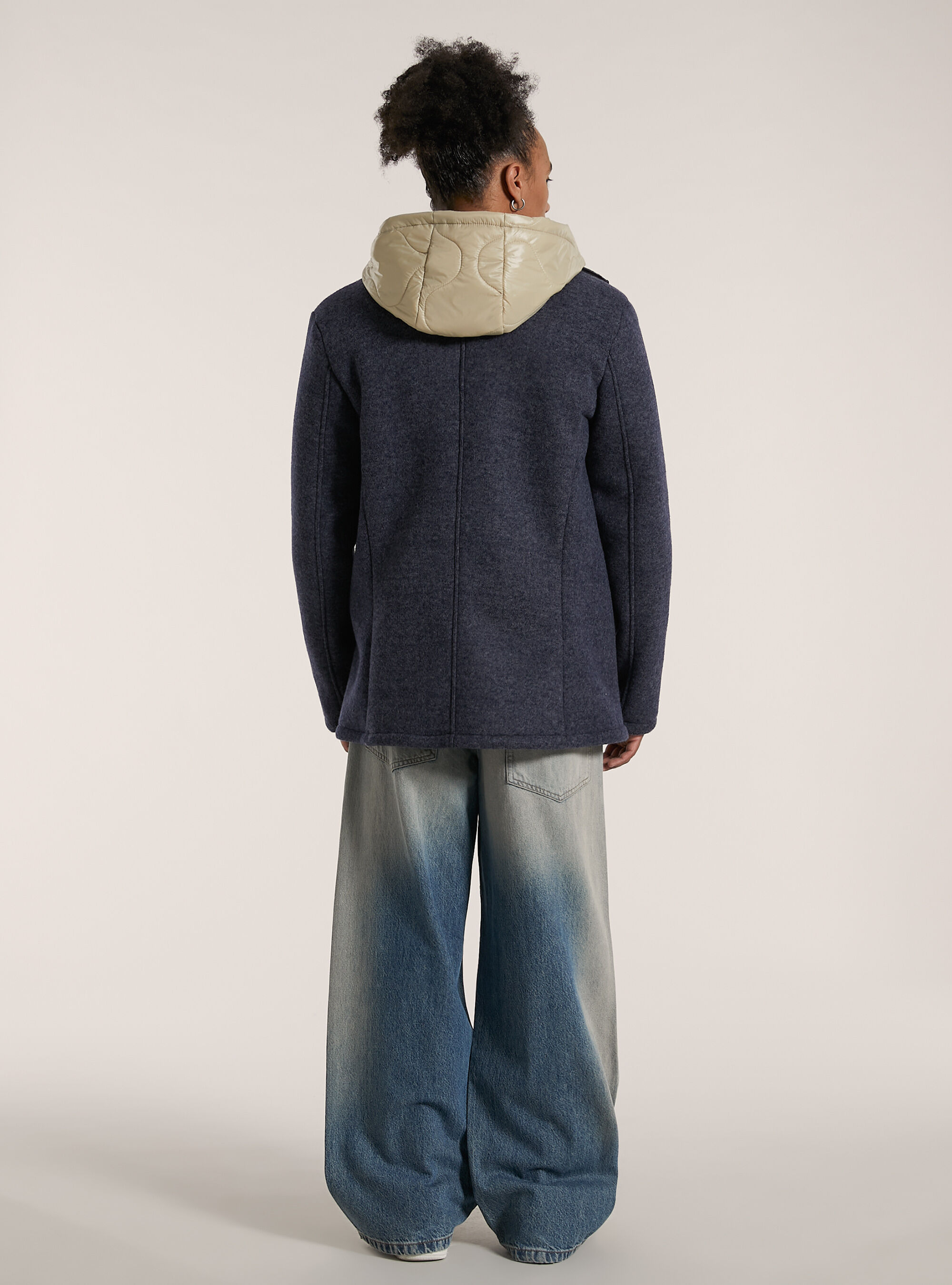 Manteau crois&eacute; &agrave; capuche, NA1 NAVY DARK