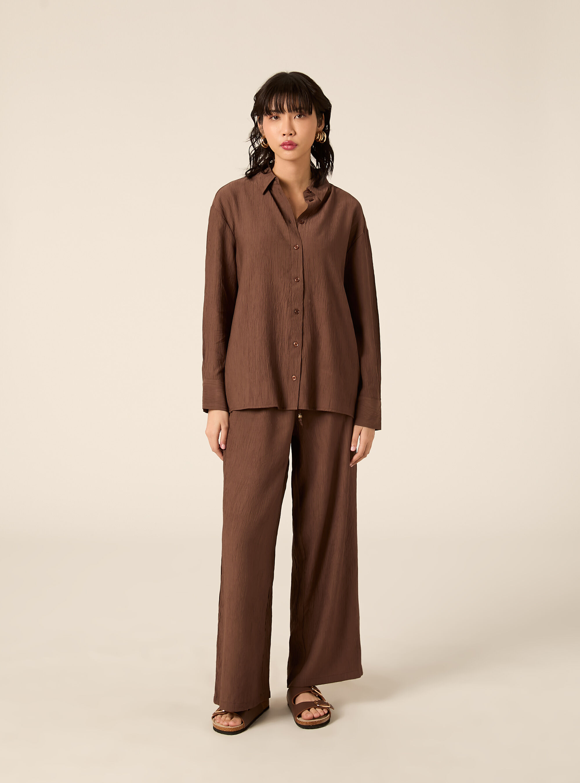 Pantaloni ampi con vita elasticizzata in crepe