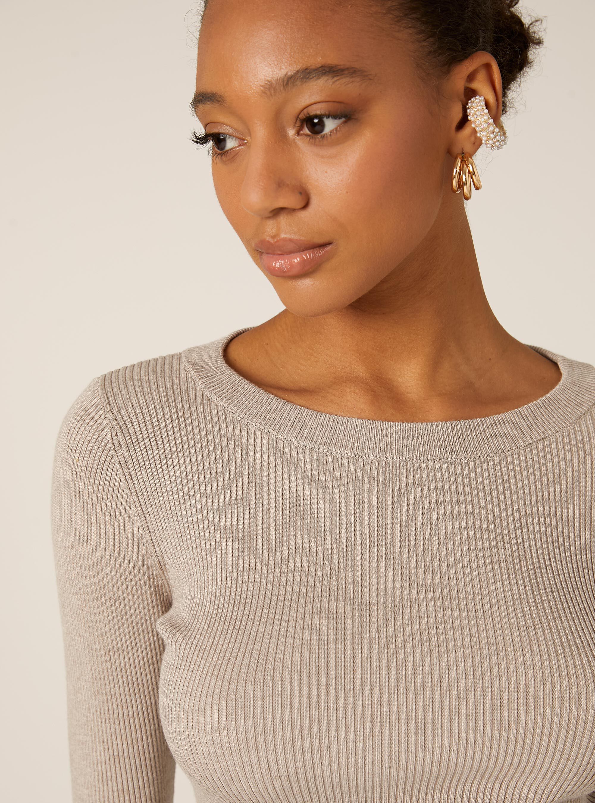 Maglia girocollo a coste, MBG2 BEIGE MEL MED