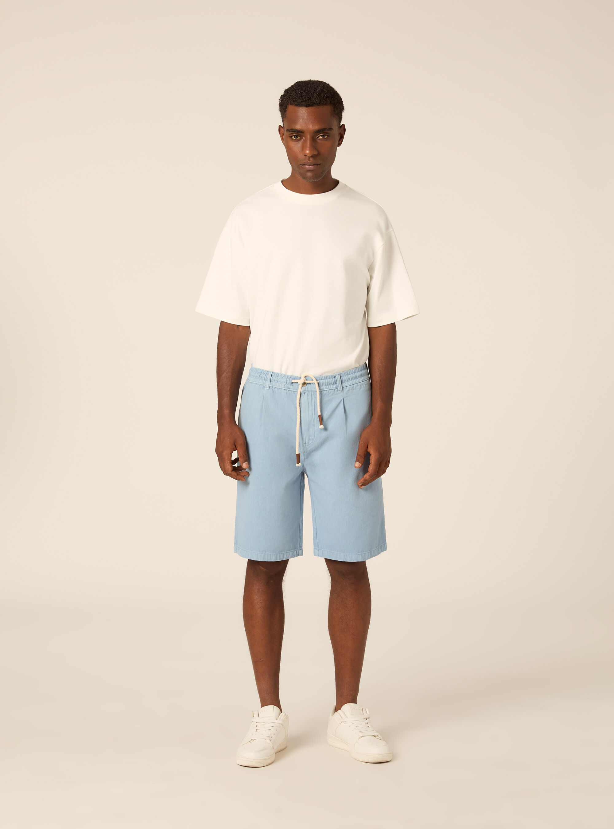 Bermudas de Baby Twill con Pinzas y Cord&oacute;n