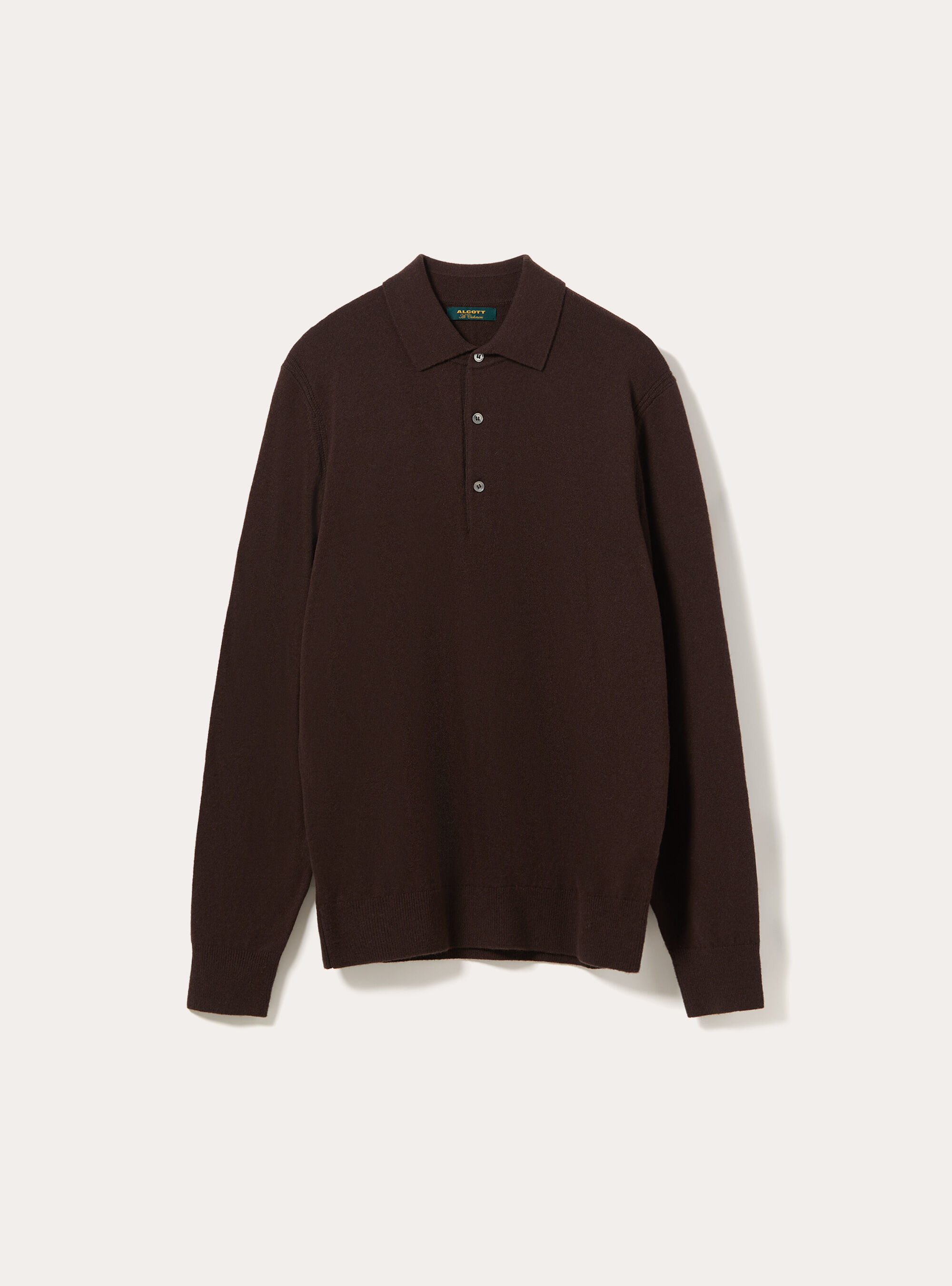 Long sleeve wool and cashmere blend knit polo shirt, BR1 BROWN DARK