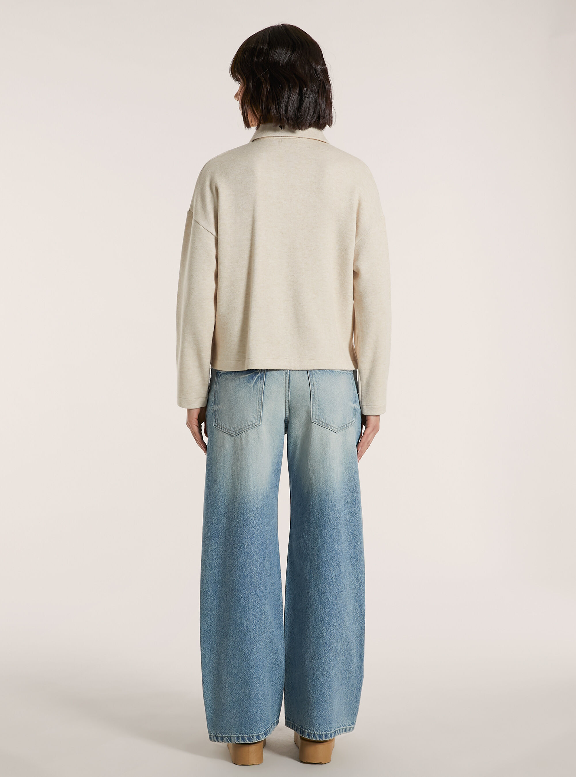 Pullover soft touch con collo polo, BG3 BEIGE LIGHT