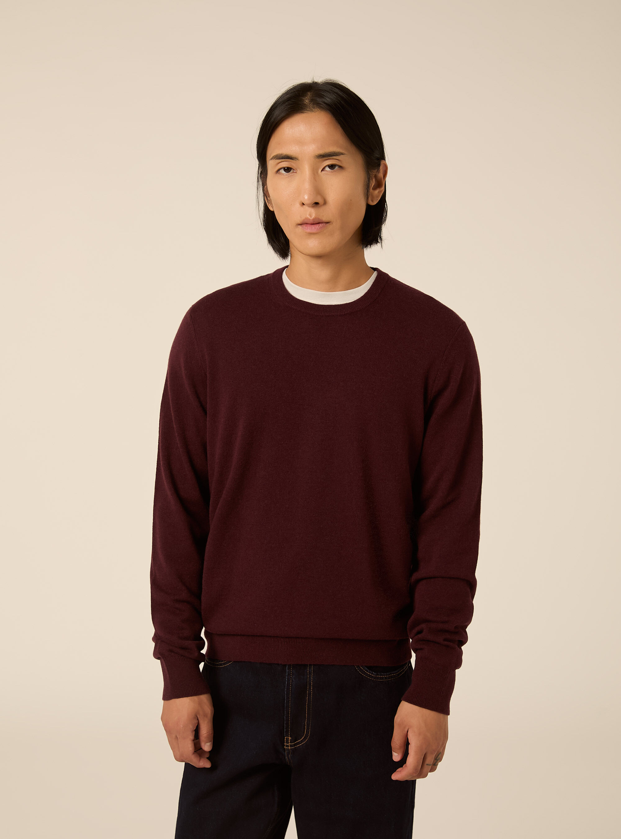 Wool and cashmere blend crewneck jumper, BO1 BORDEAUX DARK