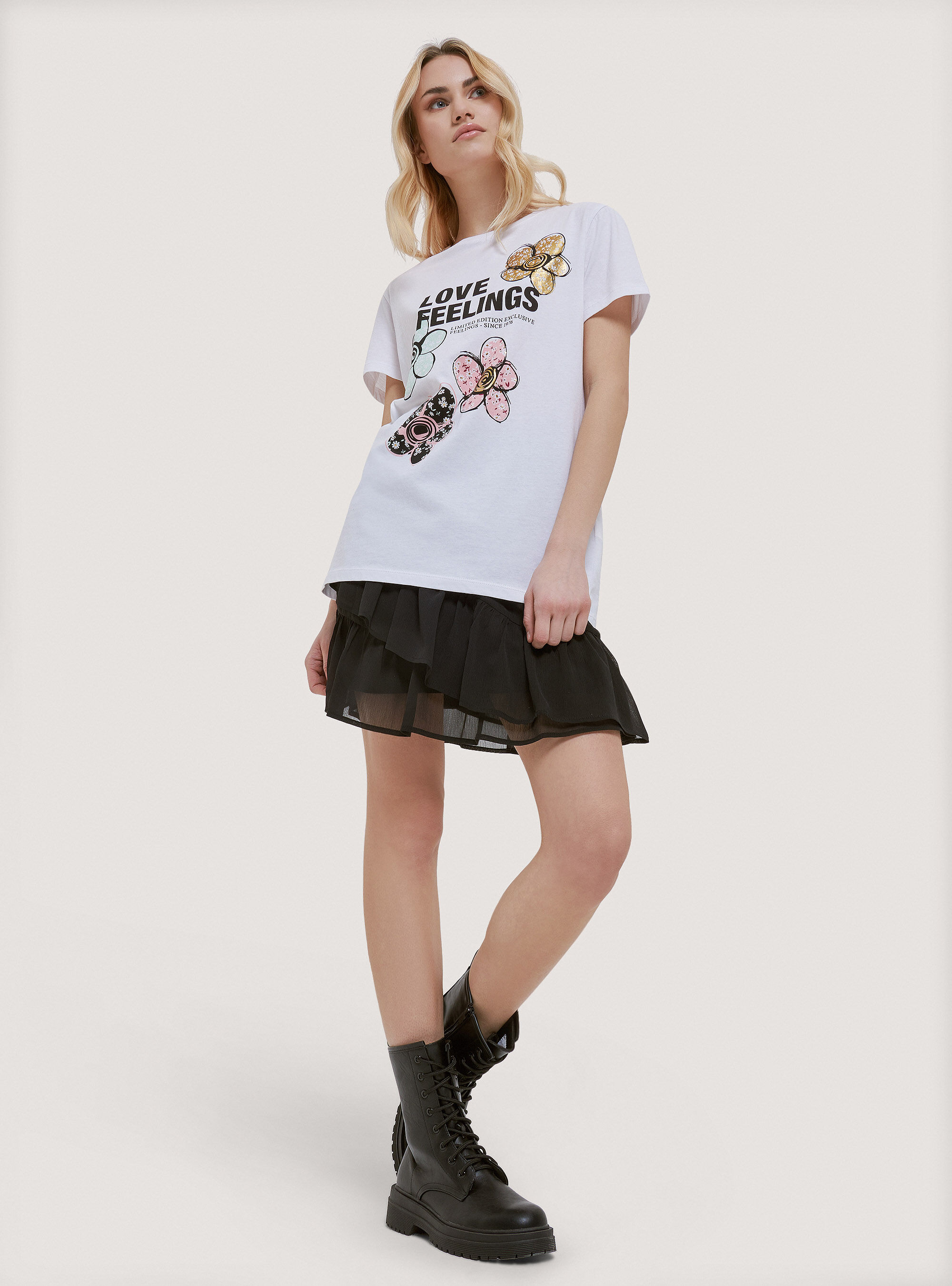 T-shirt en coton avec imprim&eacute;, C099 WHITE