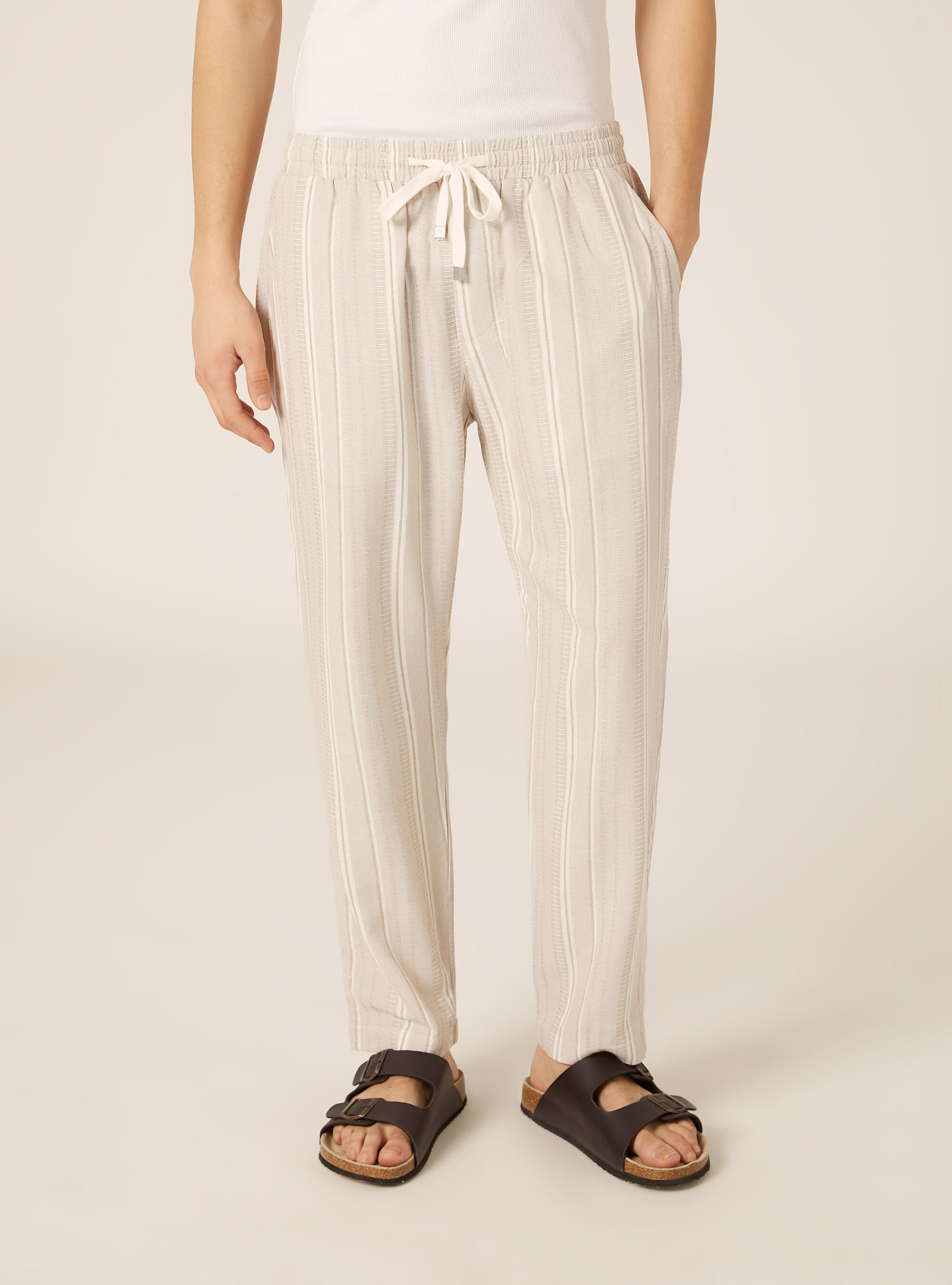 Pantaloni jogger in misto lino testurizzato, CR3 CREAM LIGHT