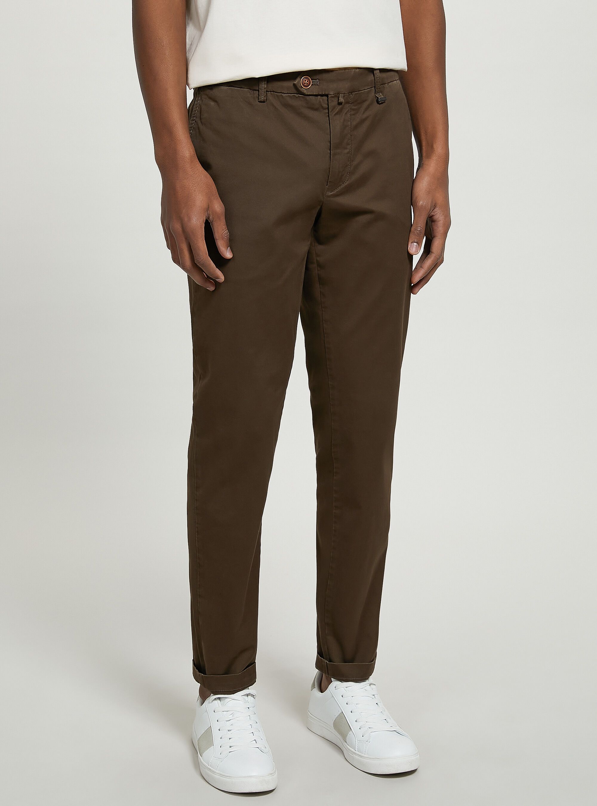 Stretch cotton twill chinos, BR2 BROWN MEDIUM