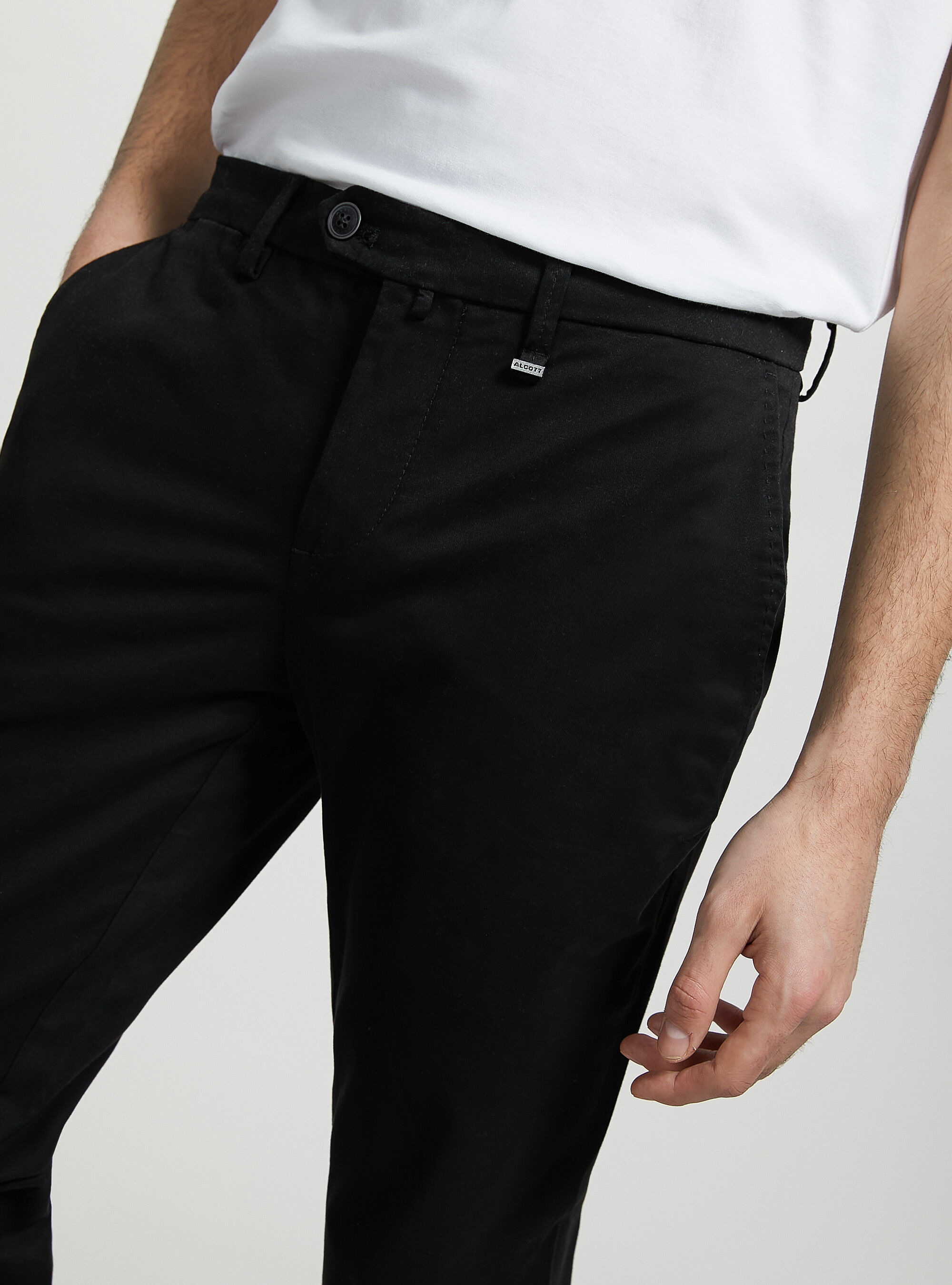 Stretch cotton twill chinos, BK1 BLACK