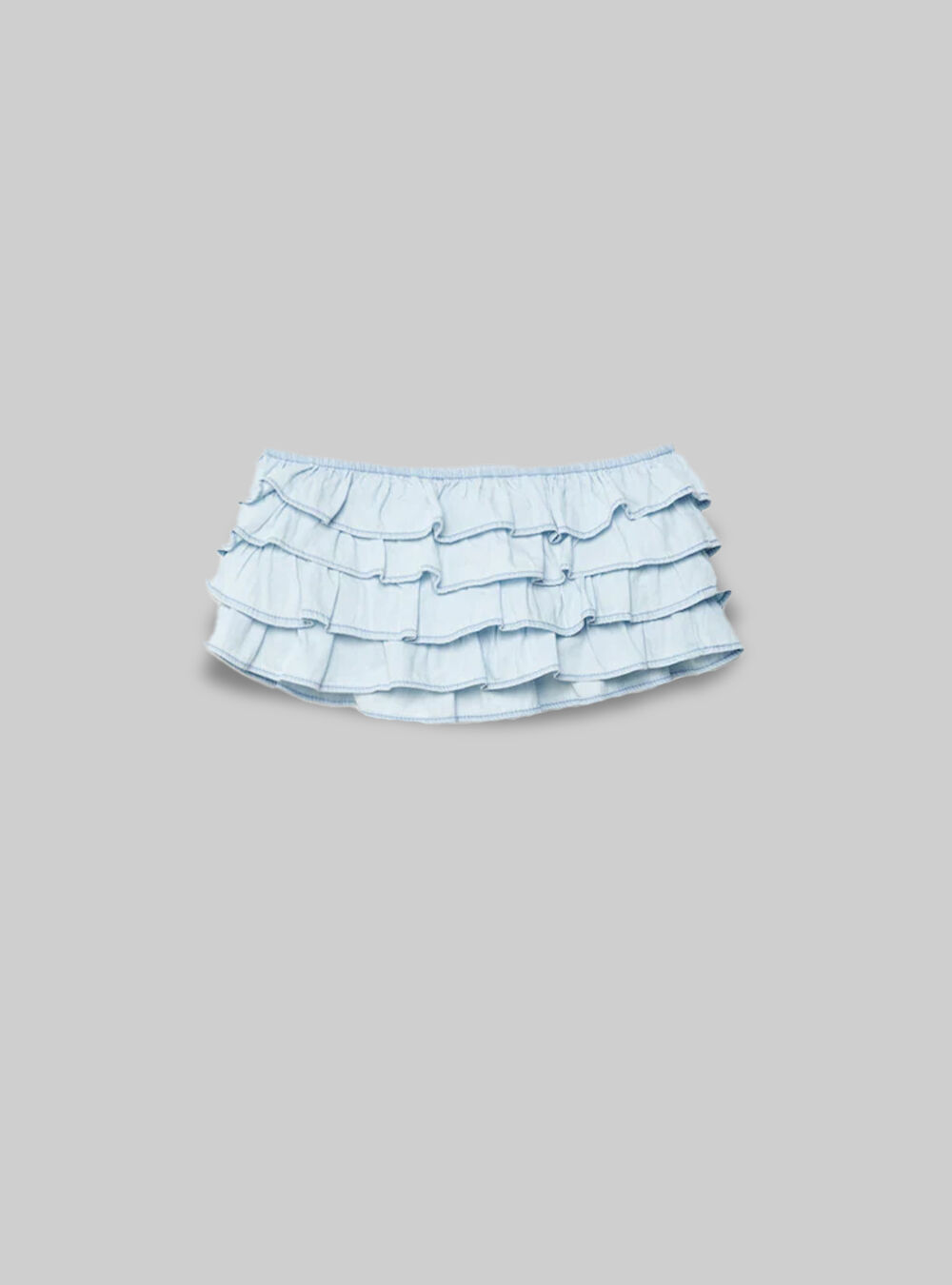 Cropped denim top with ruffle, D005 LIGHT BLUE