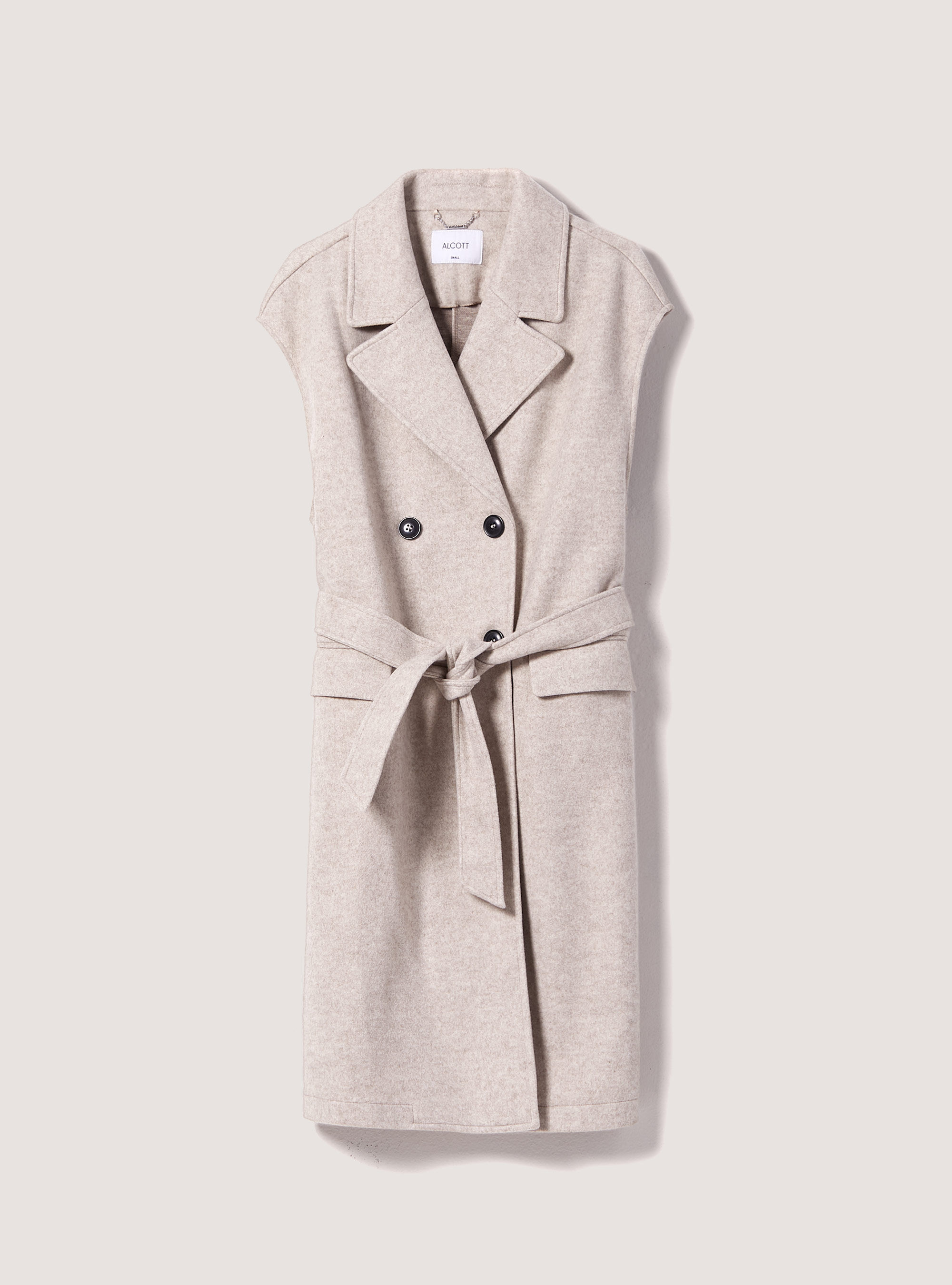 Sleeveless coat with belt, WH1 OFF WHITE