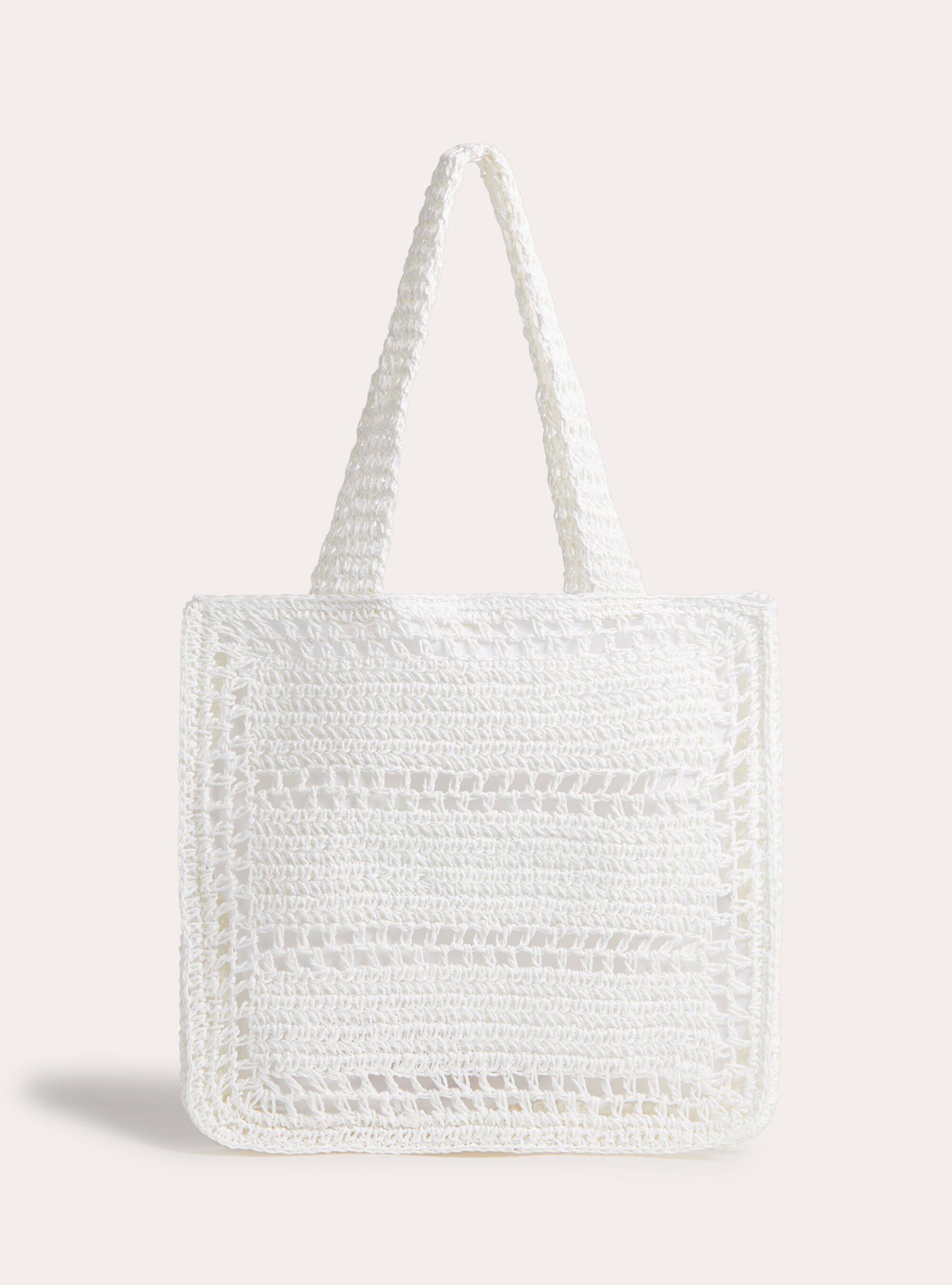 Borsa shopper in rafia con ricamo, WH2 WHITE