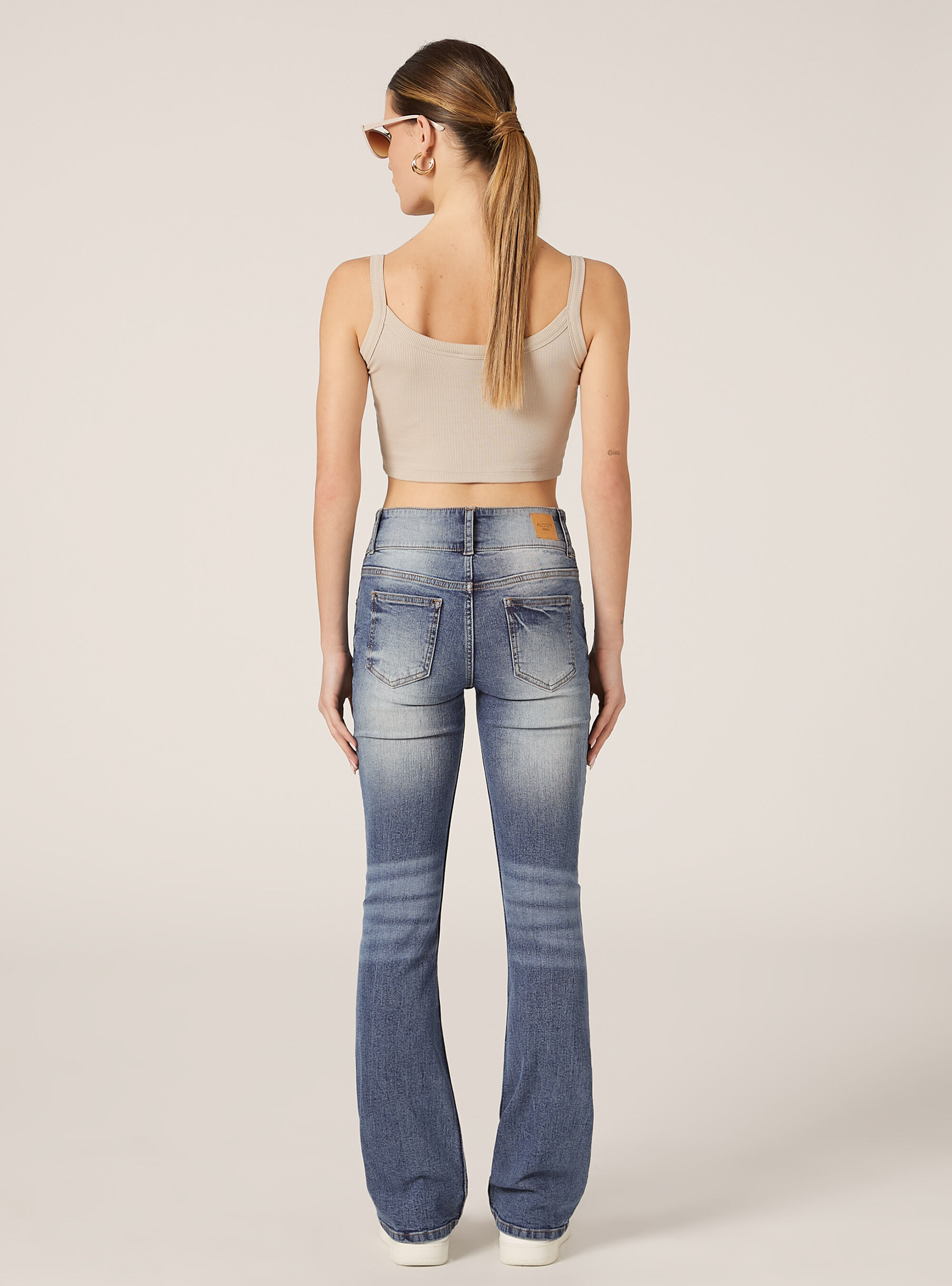 Jean bootcut skinny taille basse, D004 MEDIUM LIGHT BLUE
