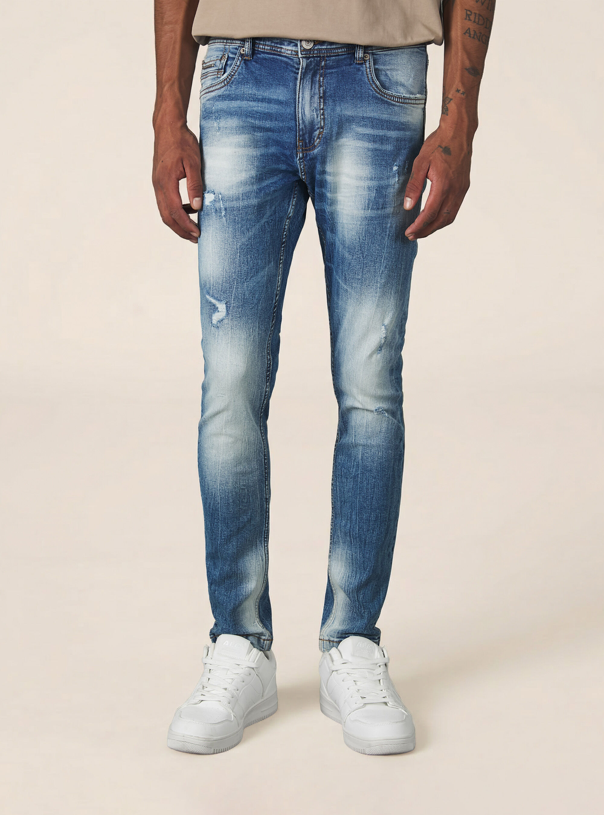 Super skinny jeans with breaks in stretch denim, D004 MEDIUM LIGHT BLUE