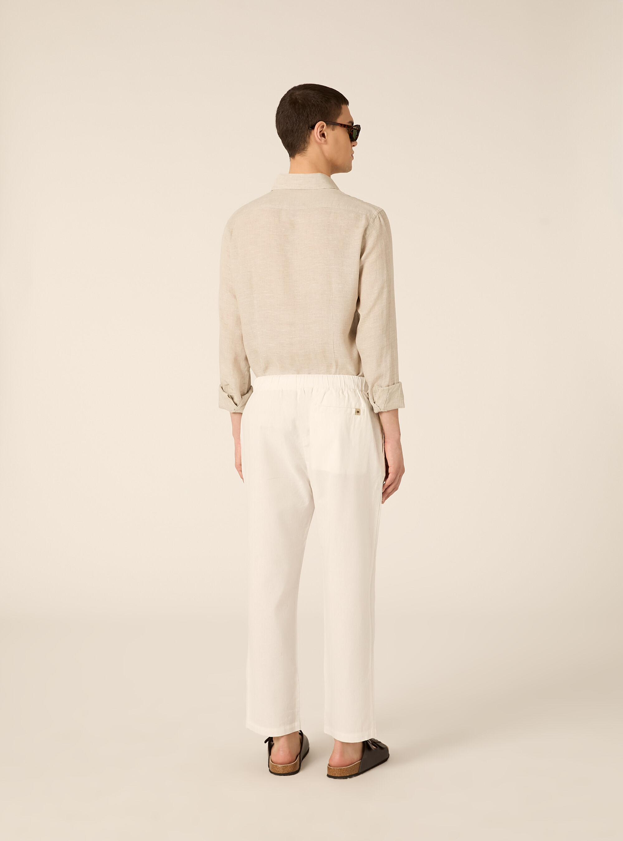 Pantaloni misto lino con coulisse, WH1 OFF WHITE