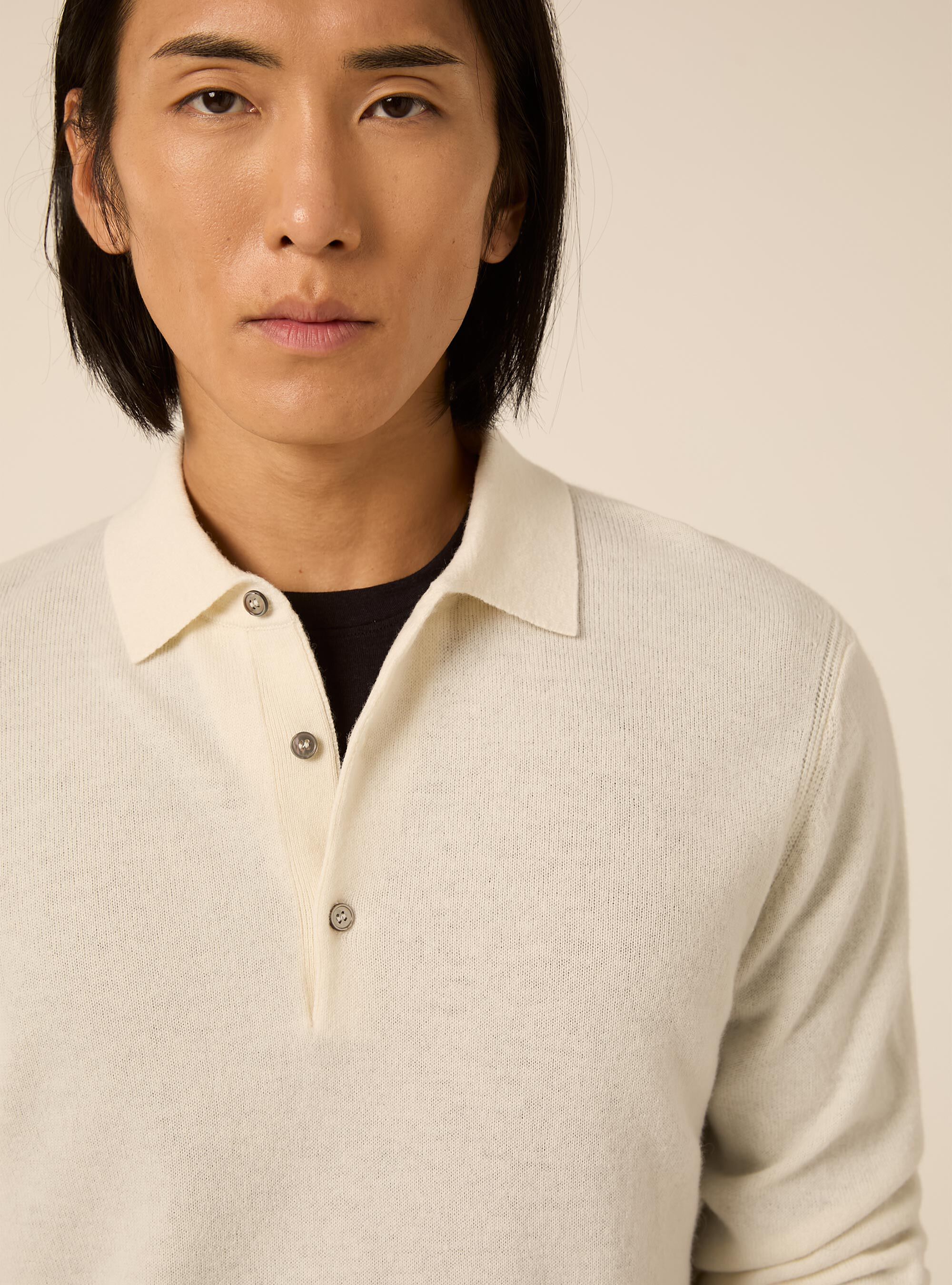 Langaermliges poloshirt aus wolle und kaschmirmischung, WH2 WHITE