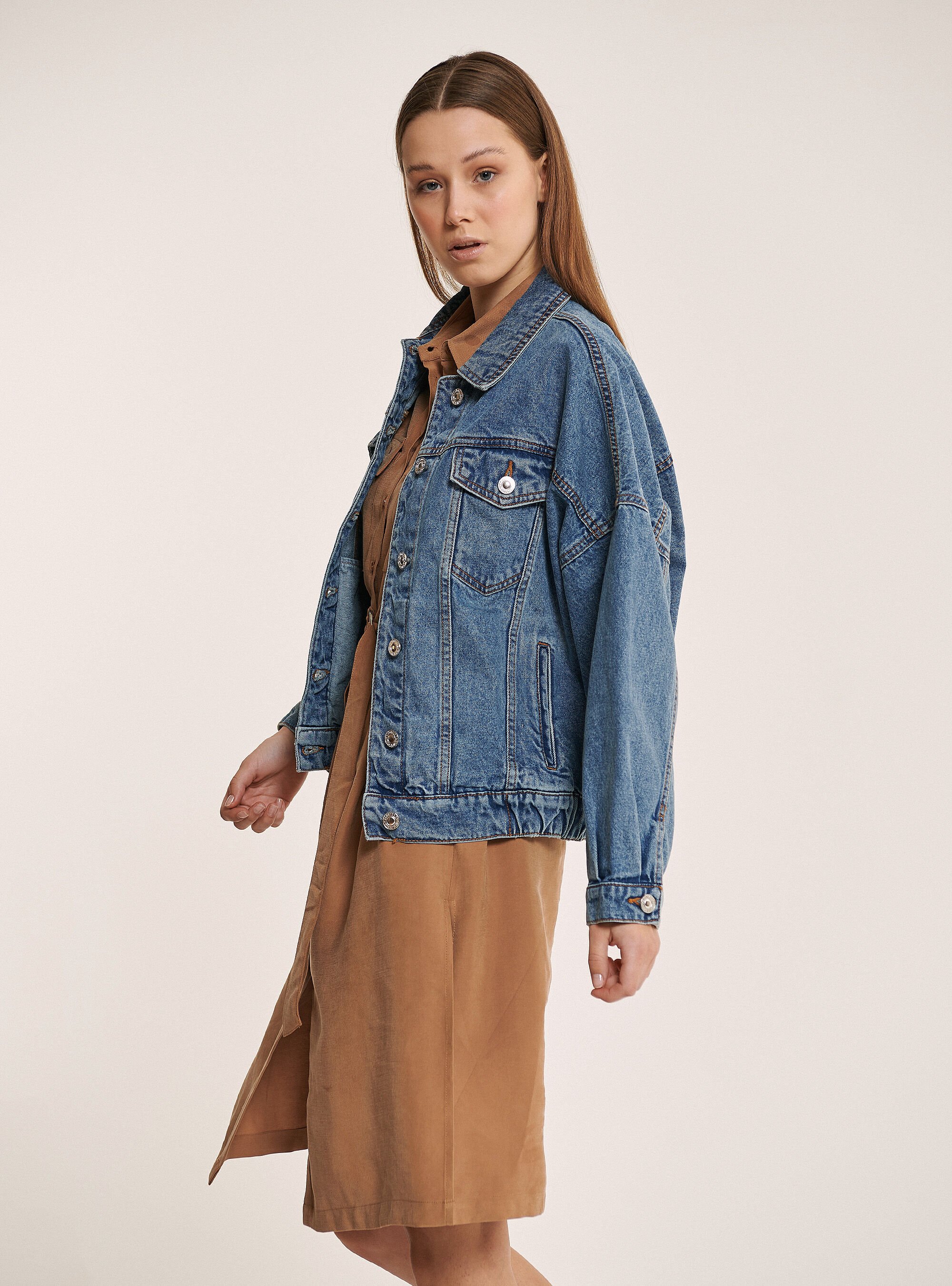 Veste en jean coupe oversize avec ceinture &eacute;lastique, C218 BLUE NAVY