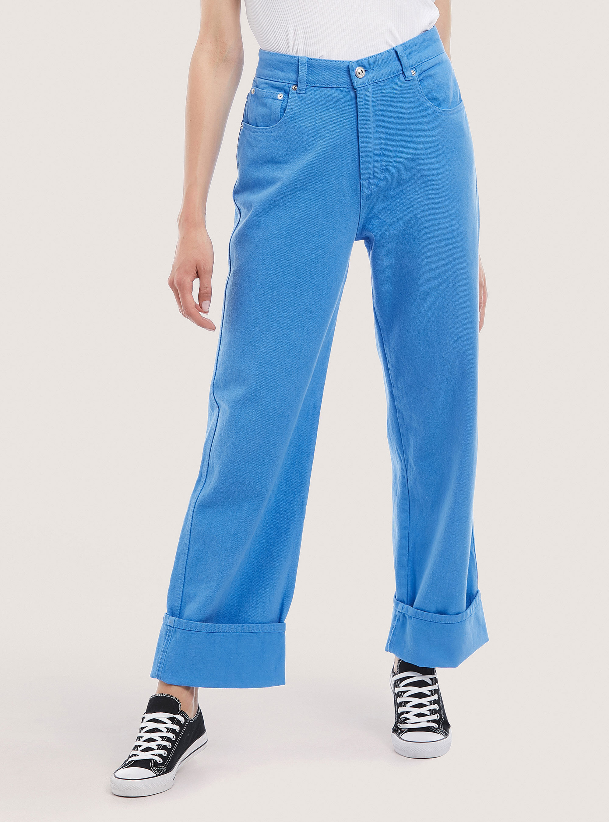 Pantalones de algod&oacute;n de pierna ancha, AZ2 AZZURRE MEDIUM