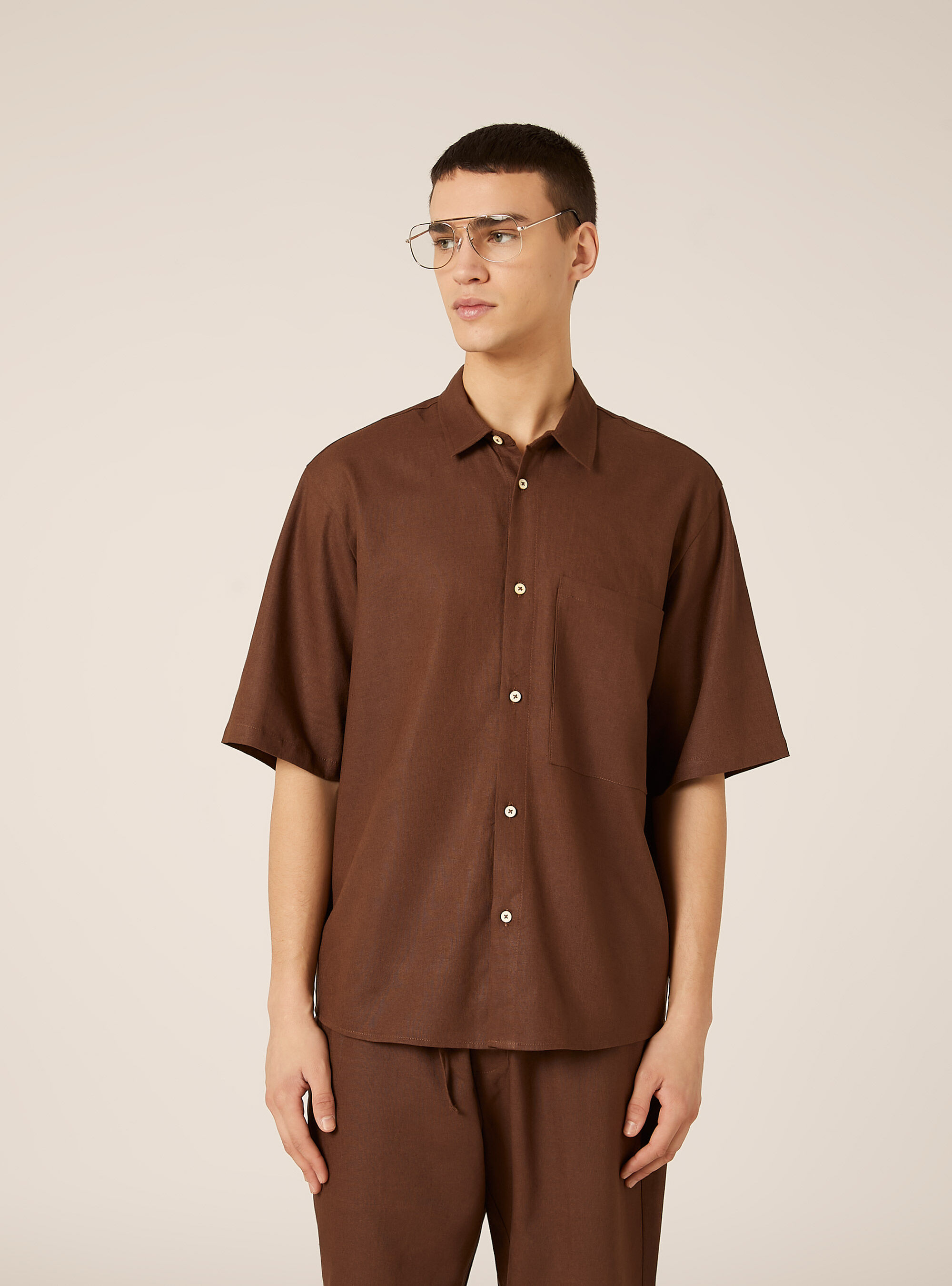 Camicia  in misto lino  con taschino