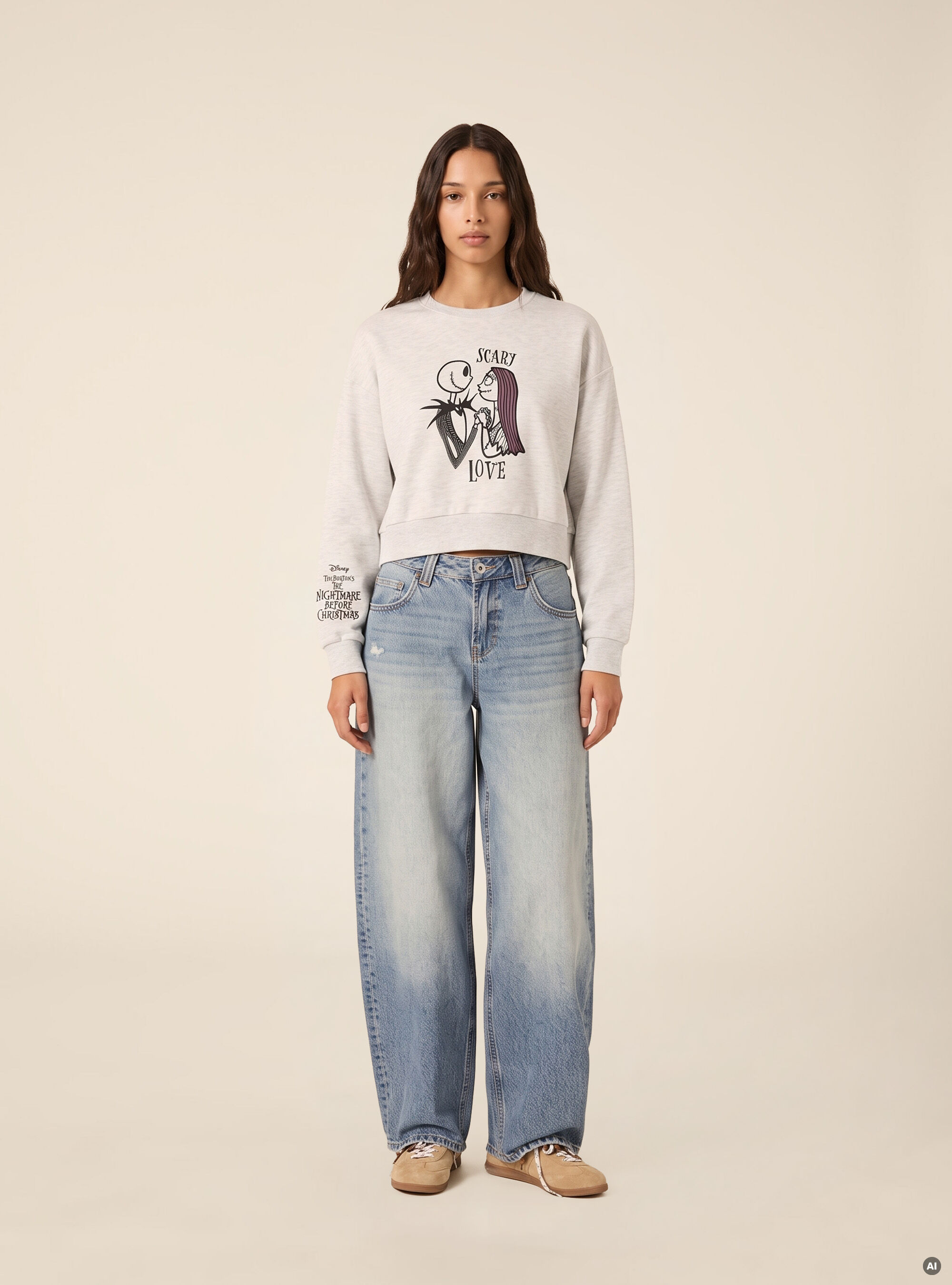 Cropped crew neck sweatshirt with Disney Nightmare Before Christmas print / Alcott