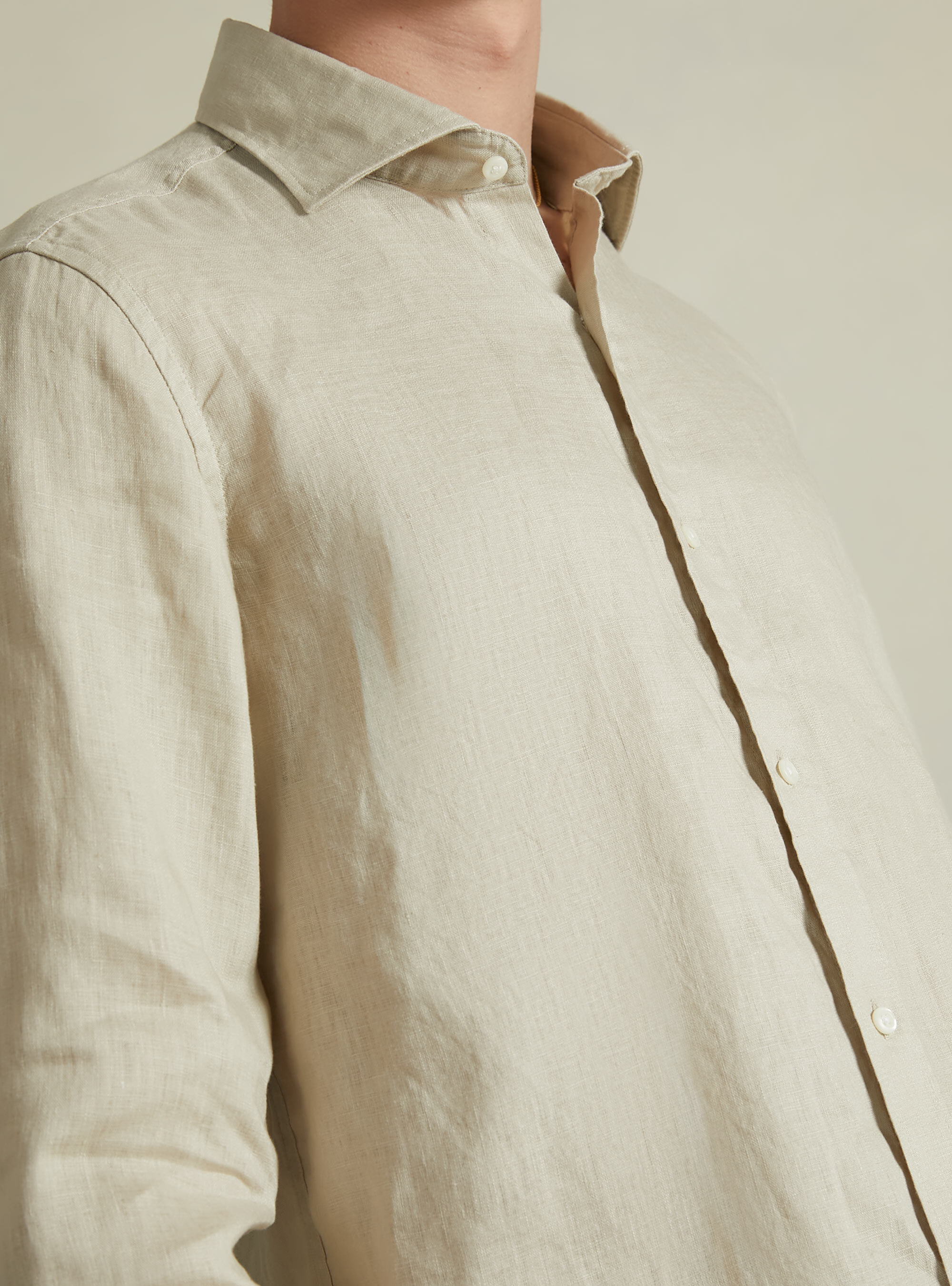 Long-sleeved pure linen shirt, BG2 BEIGE MEDIUM
