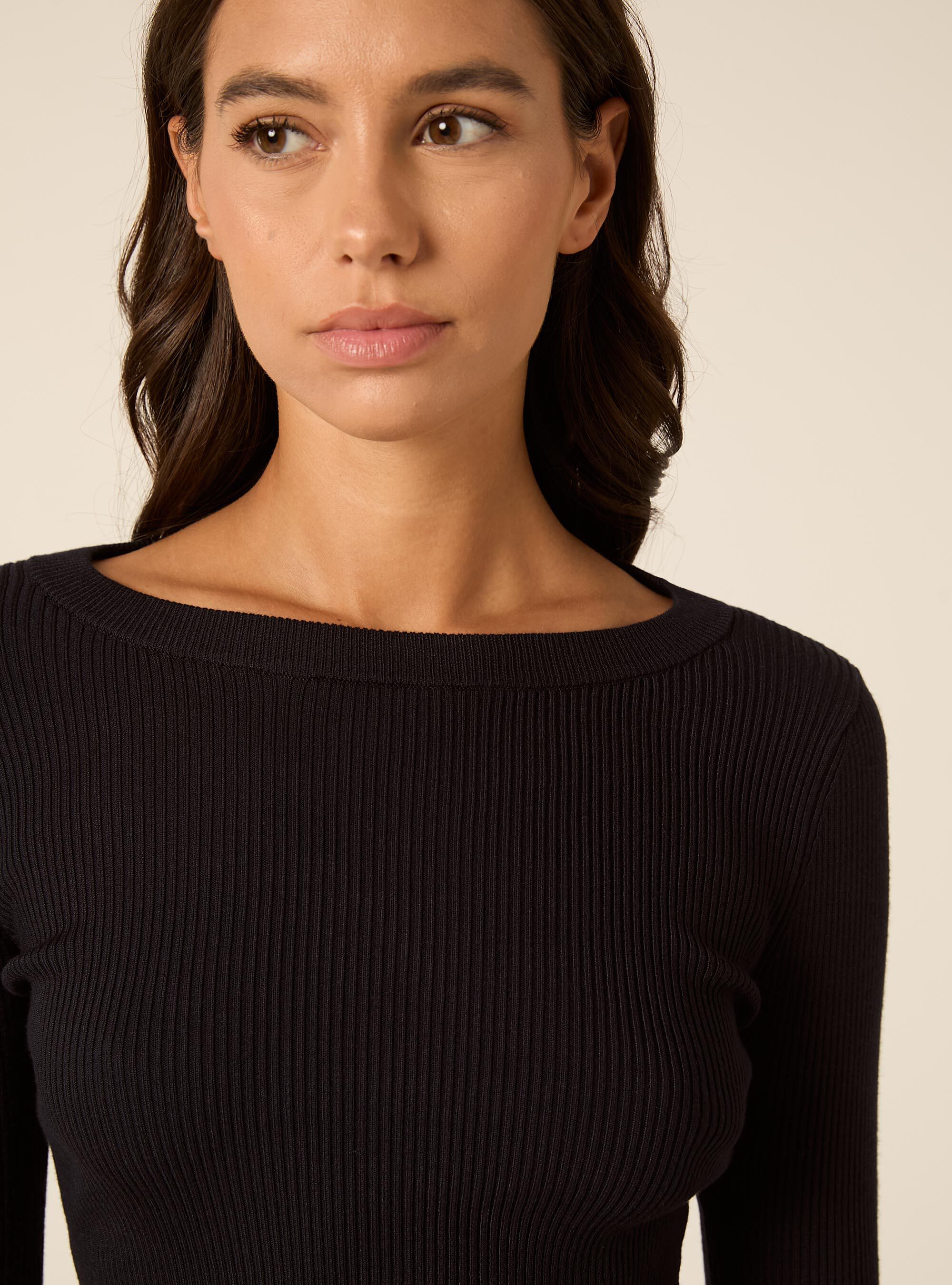 Maglia girocollo a coste, NA1 NAVY DARK