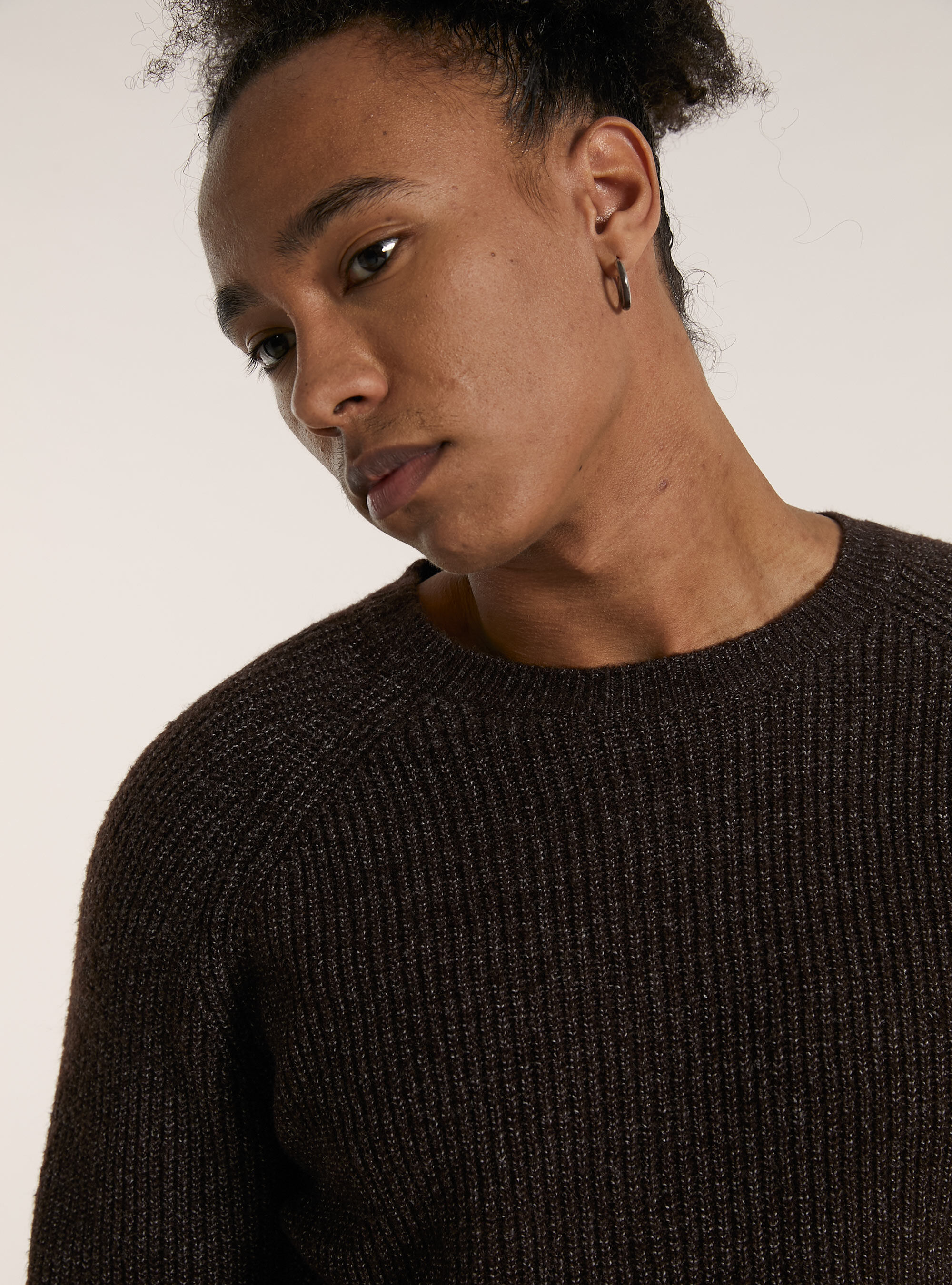 English ribbed wool blend pullover, BR1 BROWN DARK