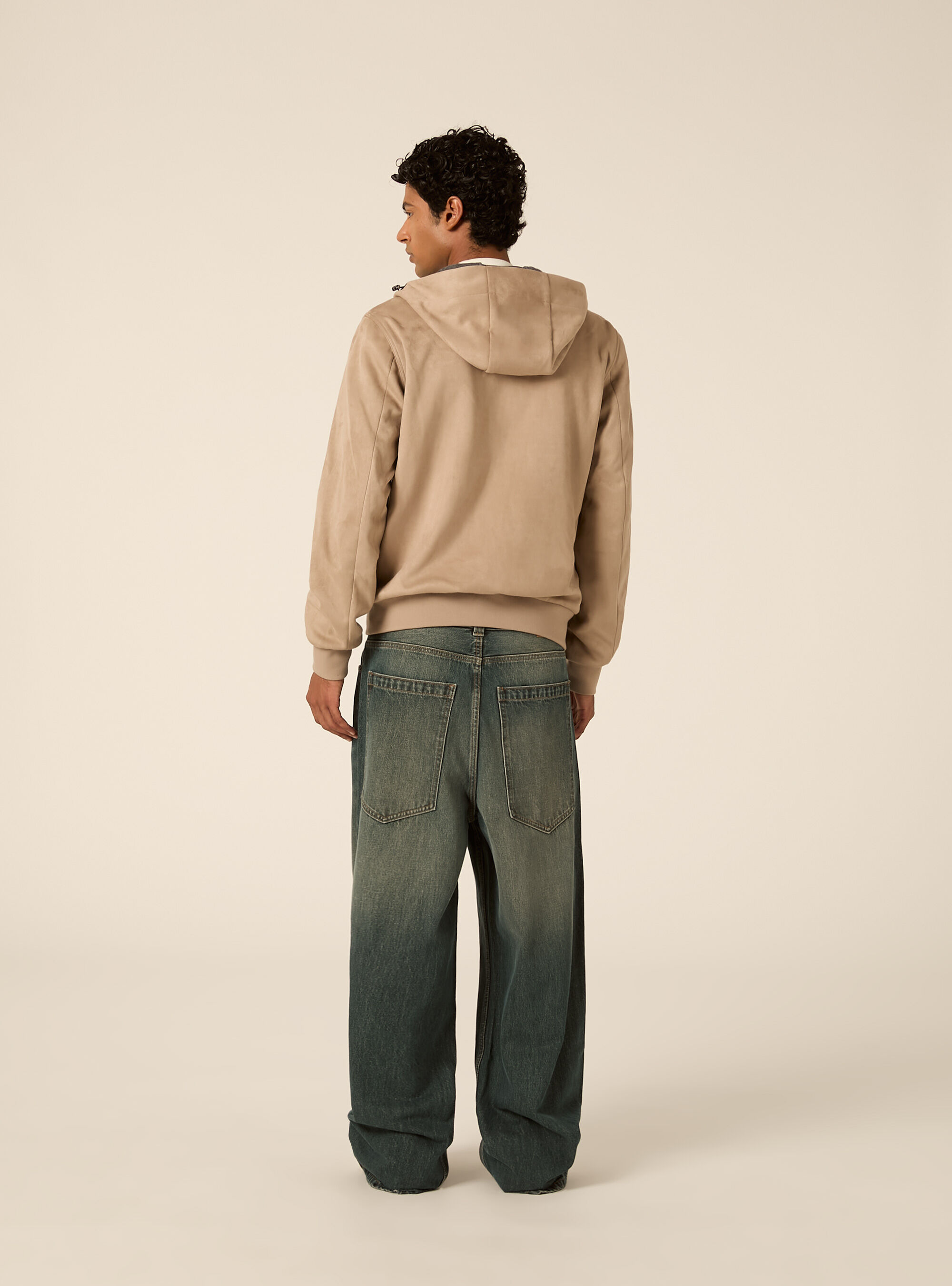 Giubbotto corto con cappuccio in suede, SA2 SAND MEDIUM