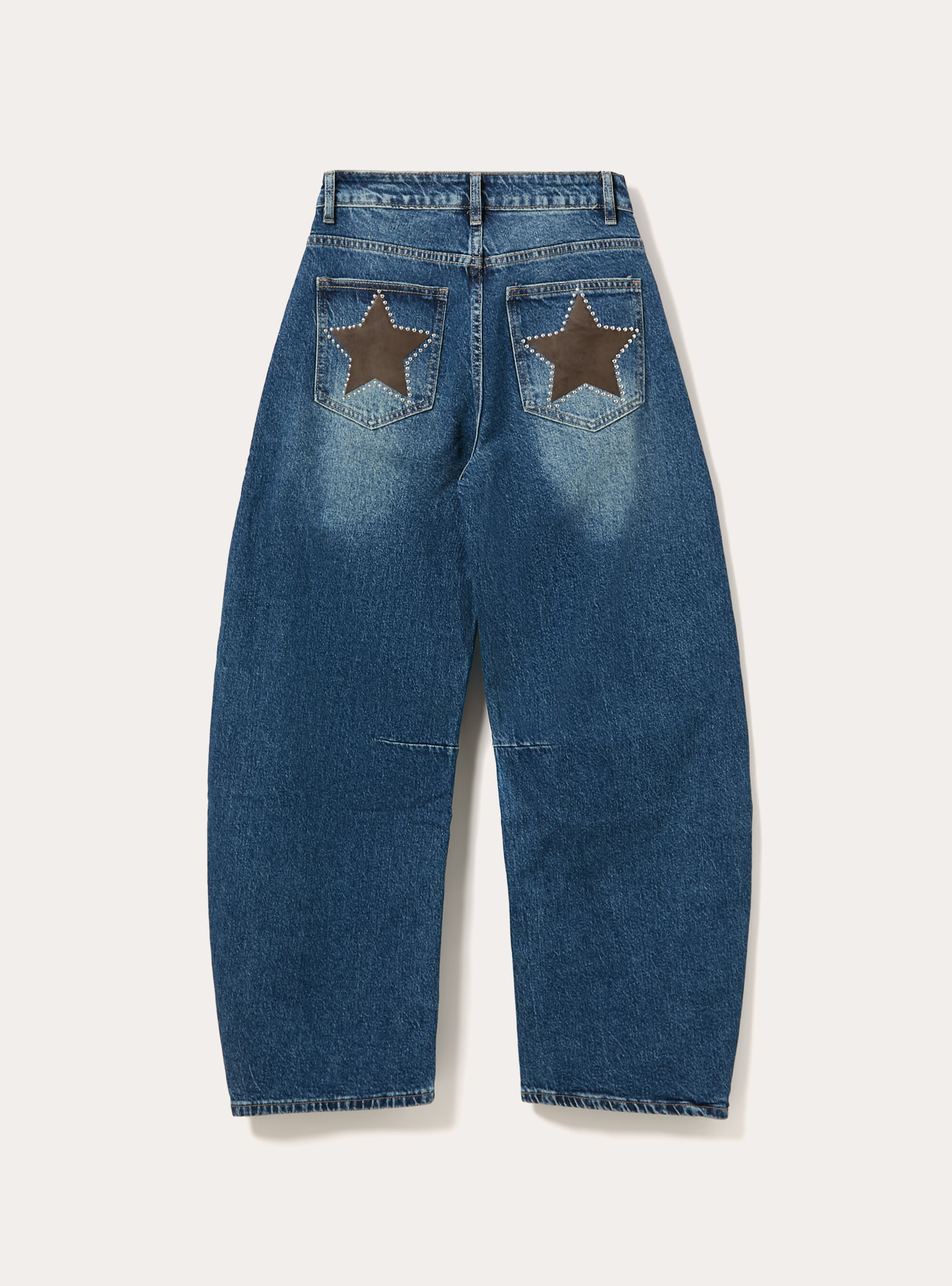 Jean coupe barrel avec patch etoile au dos, D002 MEDIUM DARK BLUE